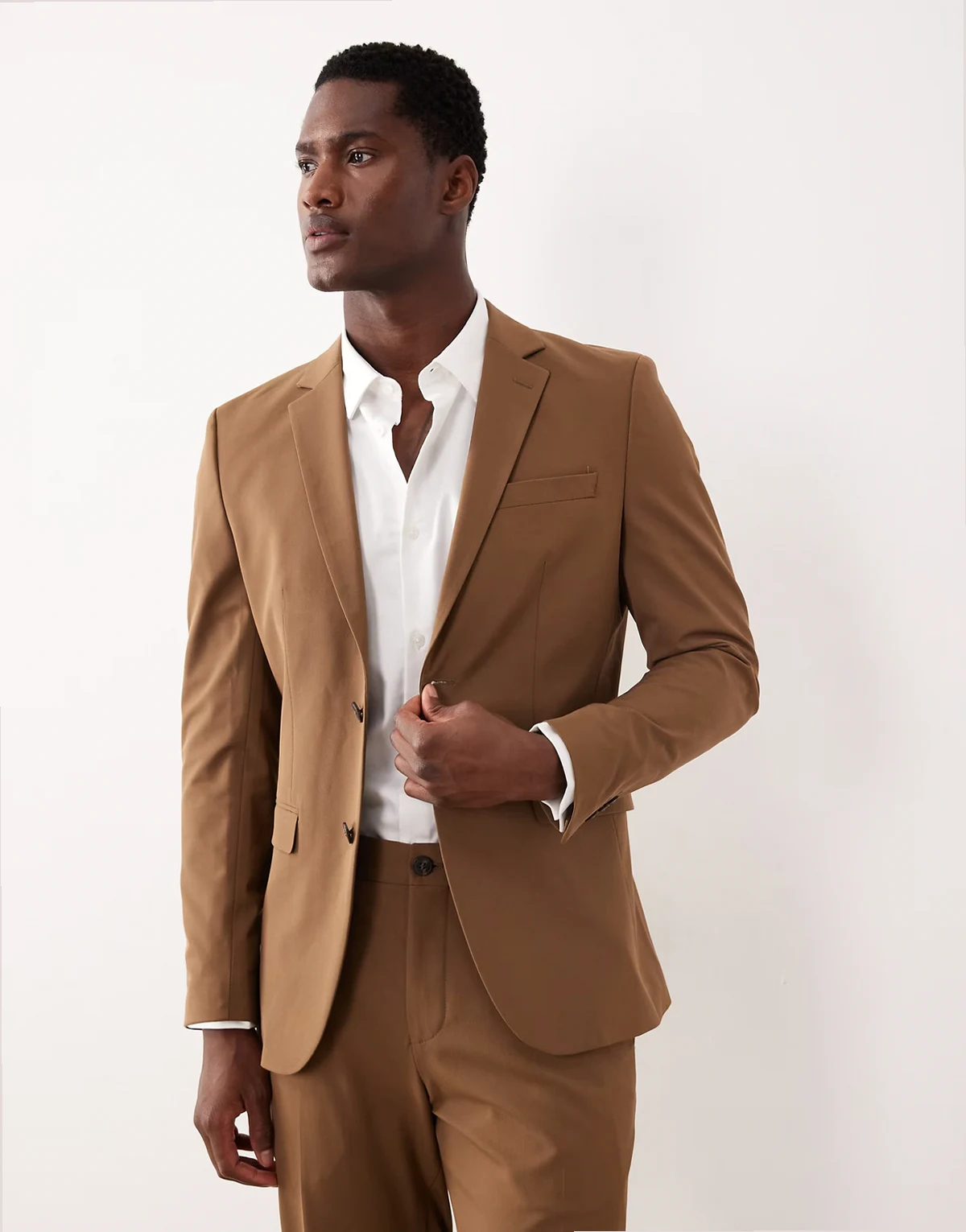 slim fit blazer in dark tan