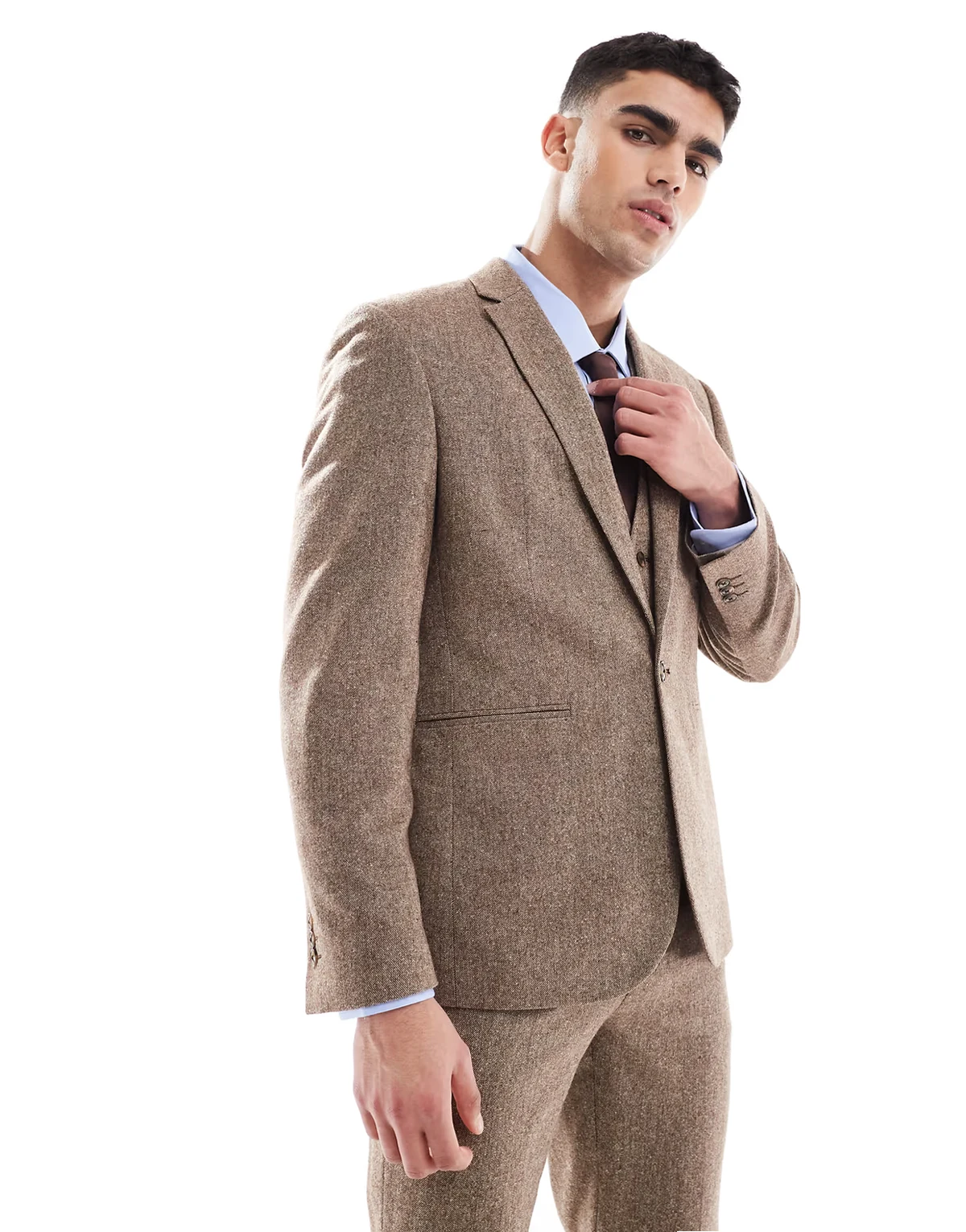 slim wool blend suit jacket in beige