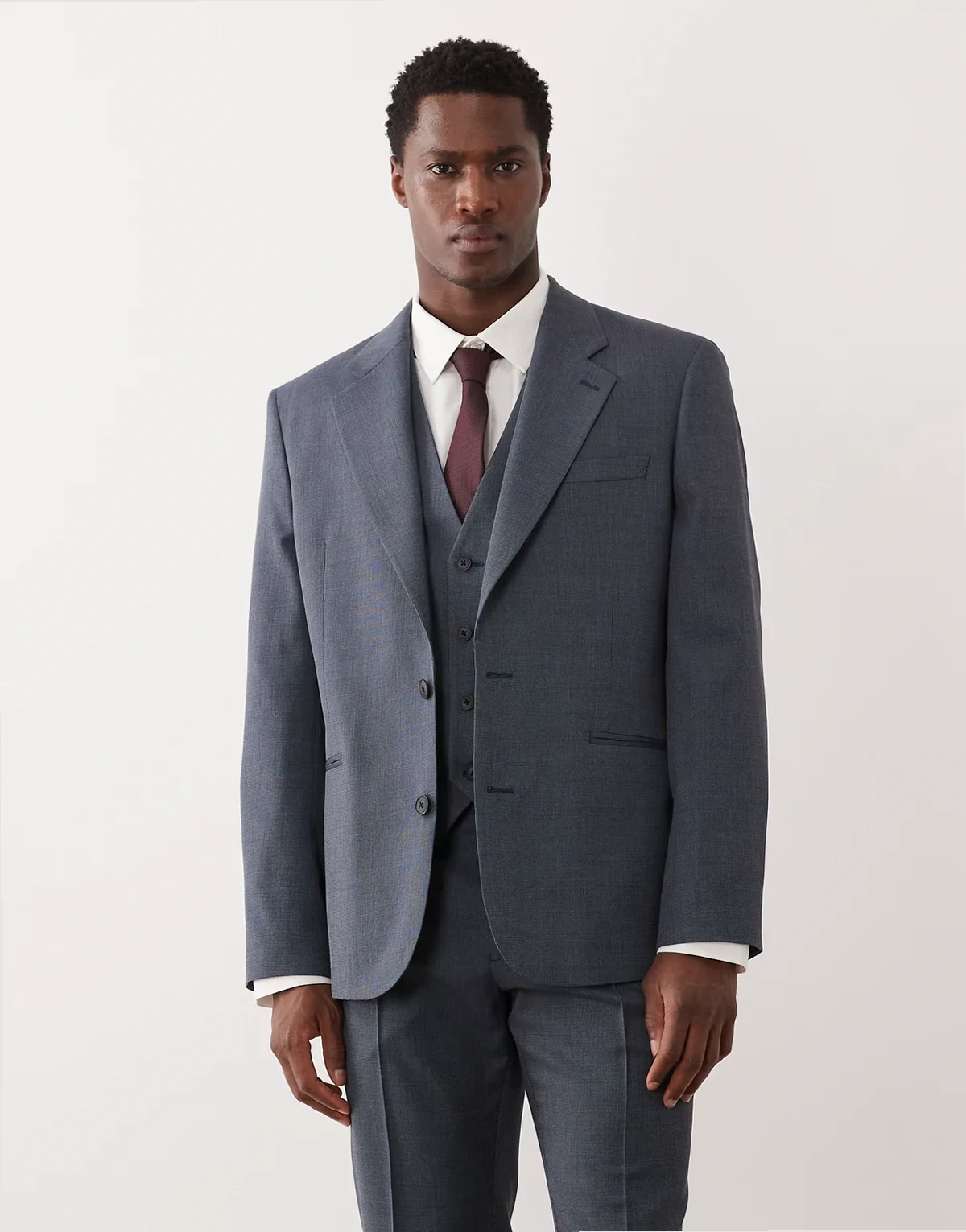 slim suit jacket in navy washable wool blend