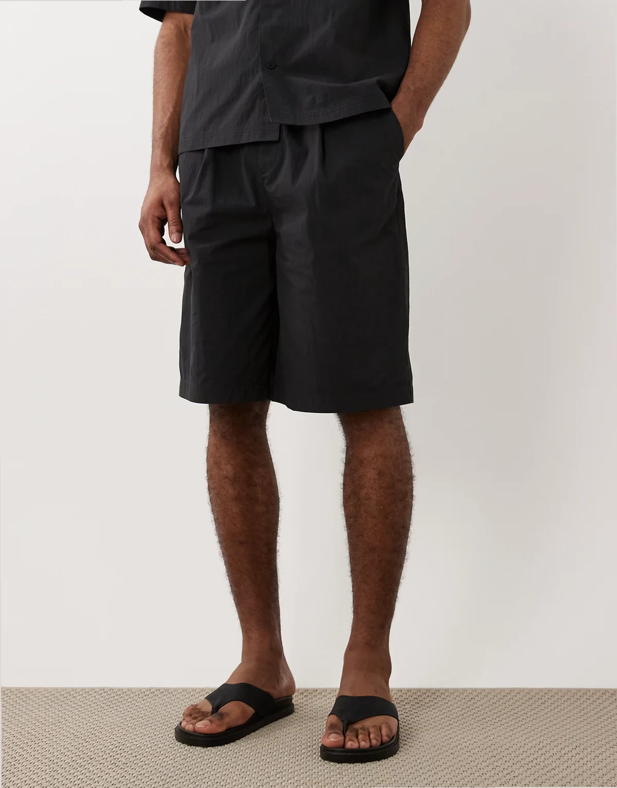 long length jorts in black tech fabric - part of a set