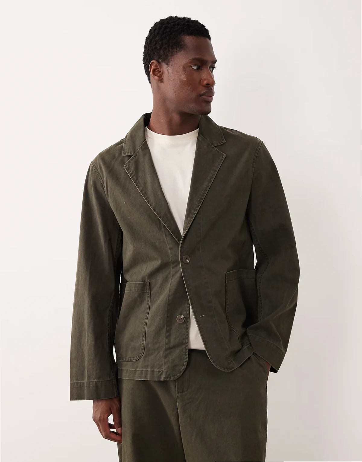 slouchy suit jacket in washed dark green