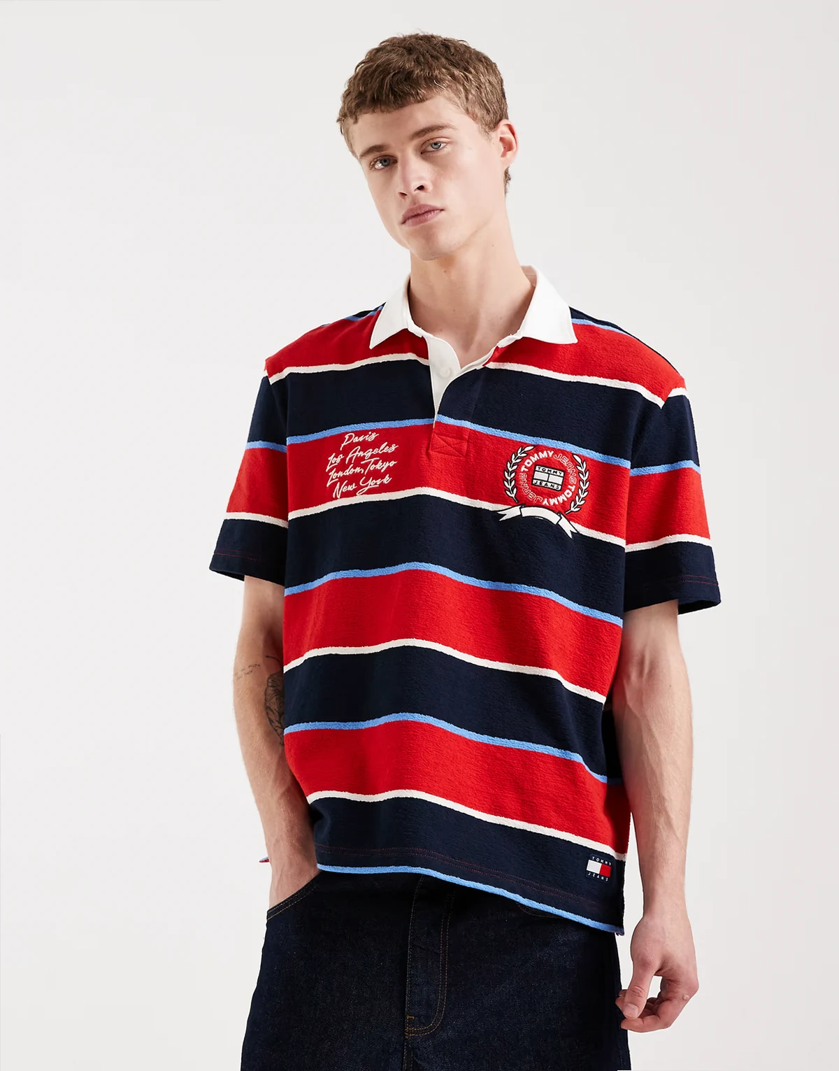 relaxed fit polo shirt in red stripes