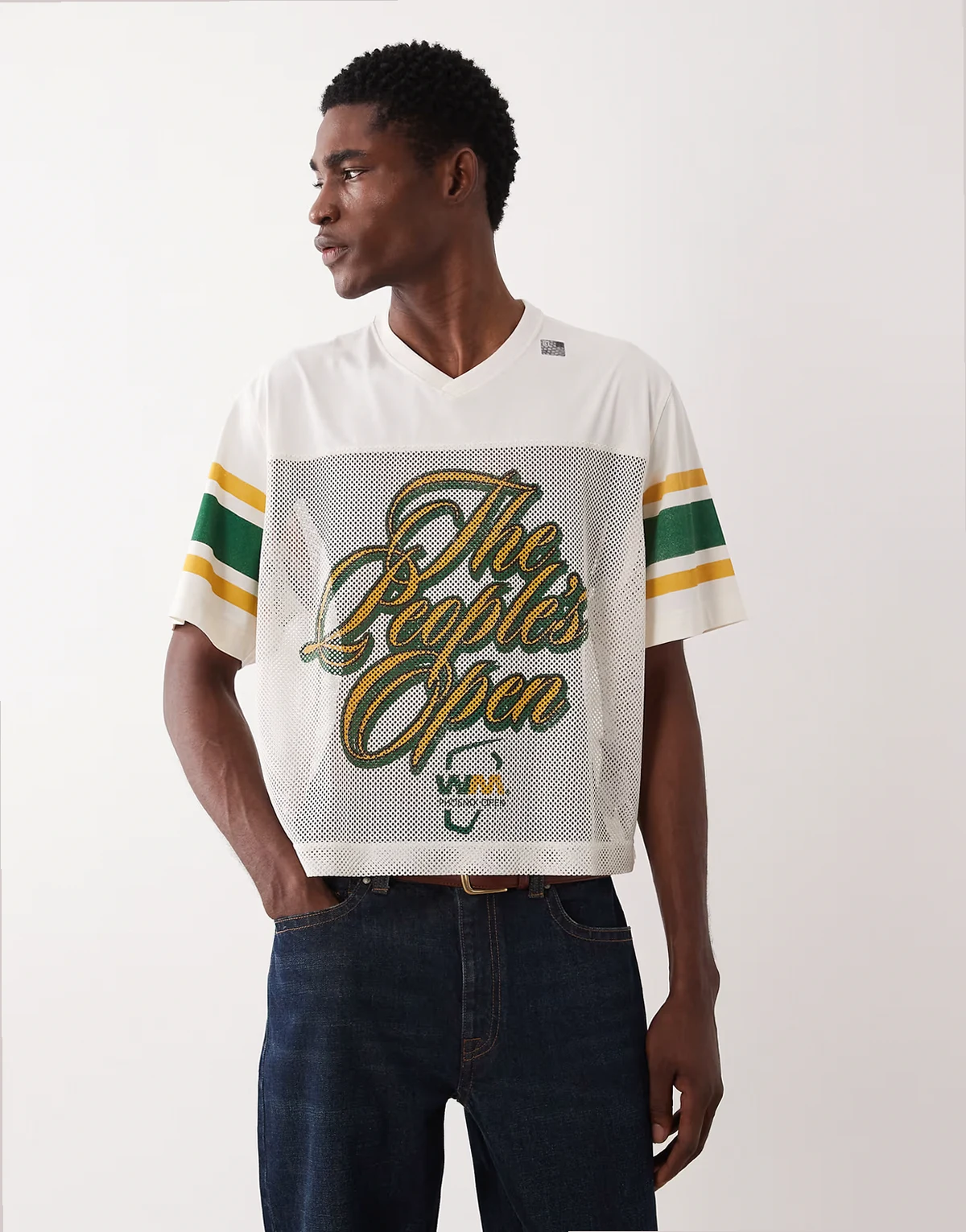 golf graphic v-neck jersey T-shirt in white