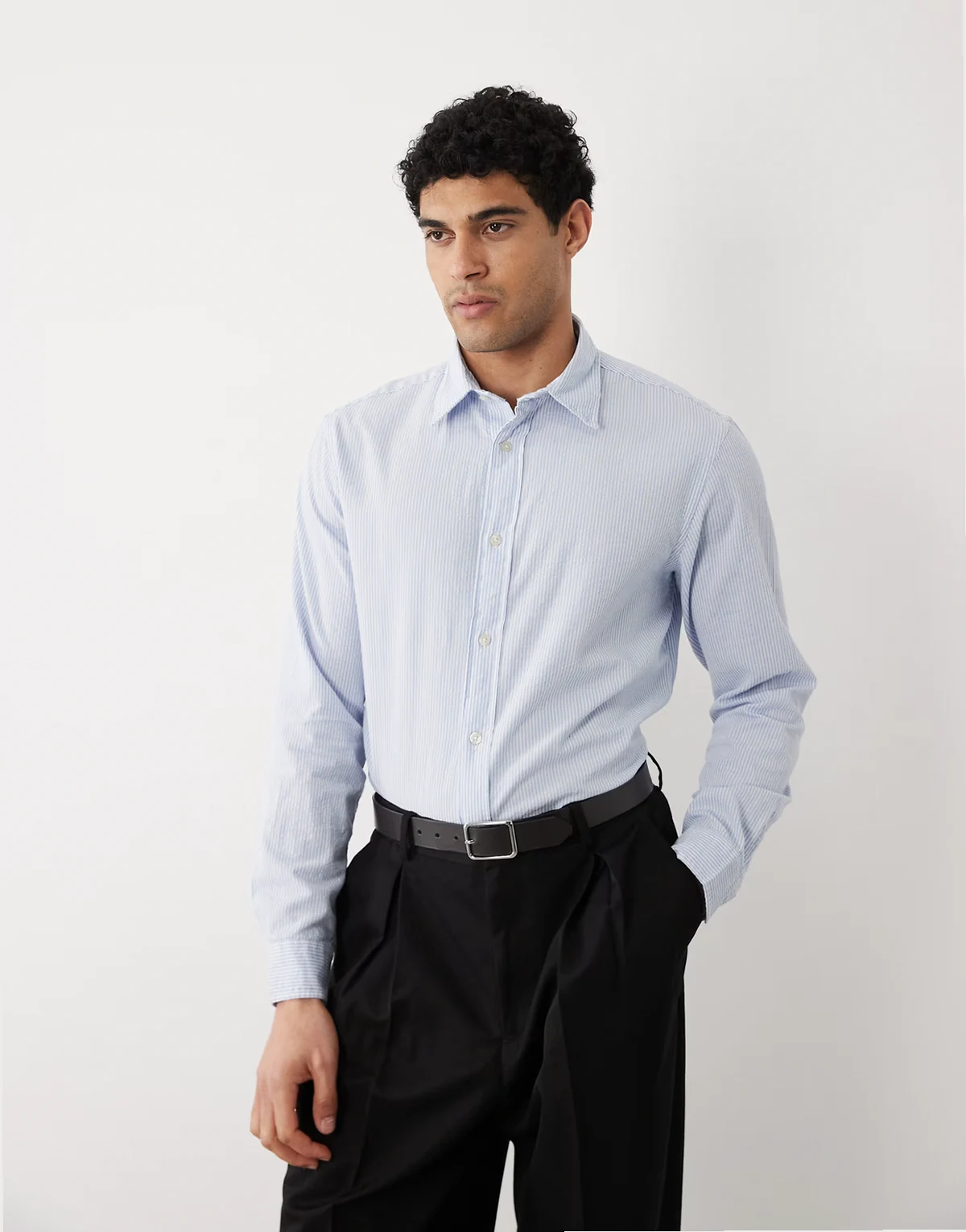 Premium seersucker striped shirt in light blue