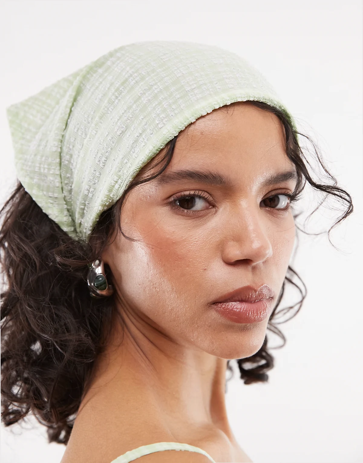 textured check headscarf in green