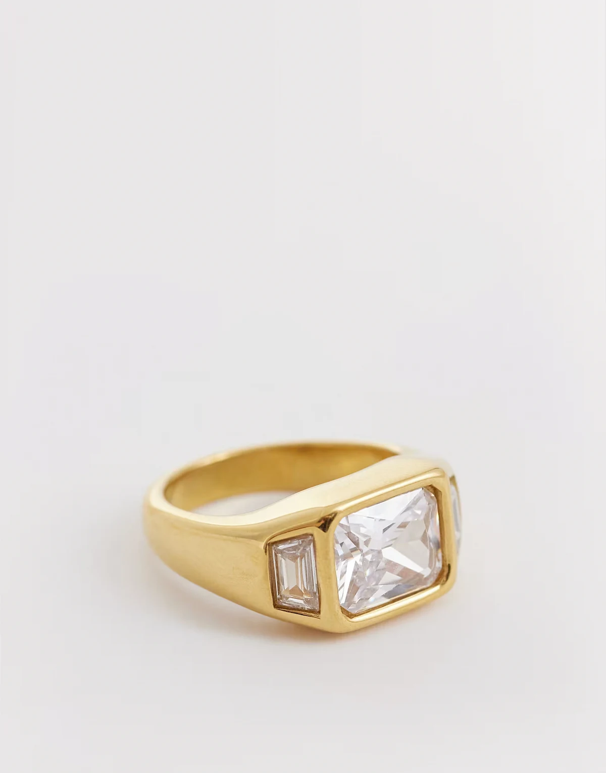 exclusive stainless steel square diamante ring in gold