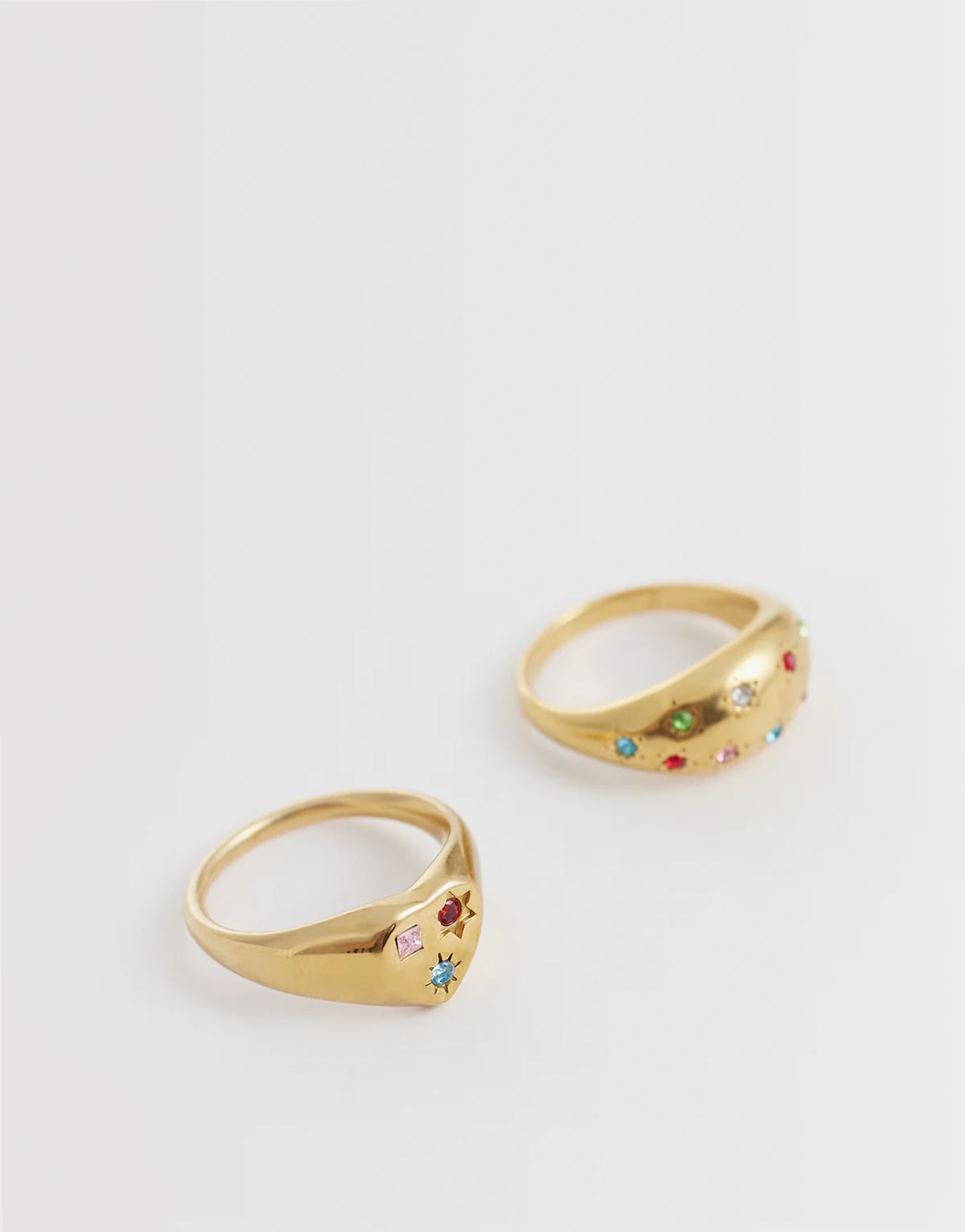 exclusive stainless steel 2 pack multi gem chunky & heart rings in gold tone