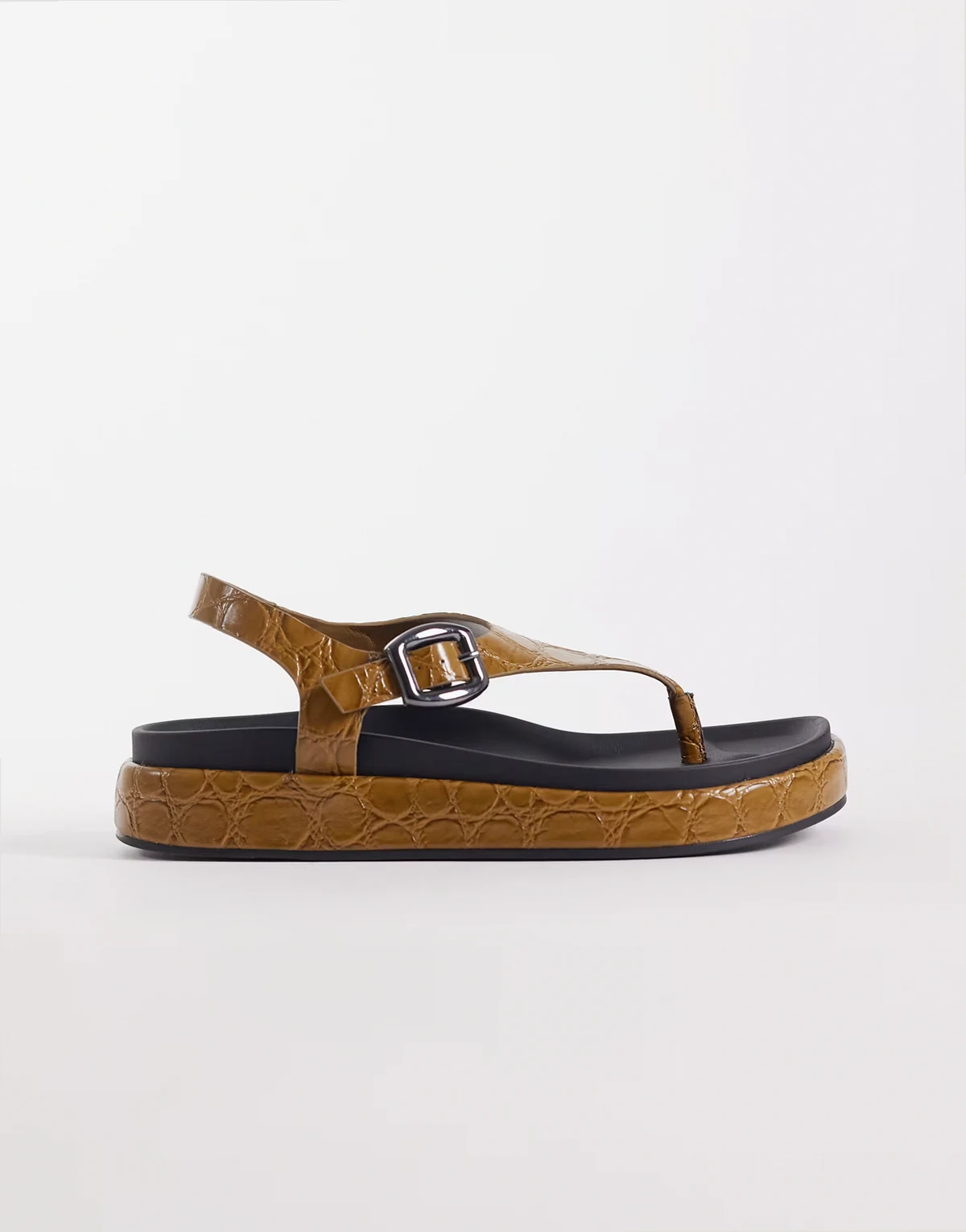 – Fern – Zehenstegsandalen in Olivgrün mit Kroko-Optik