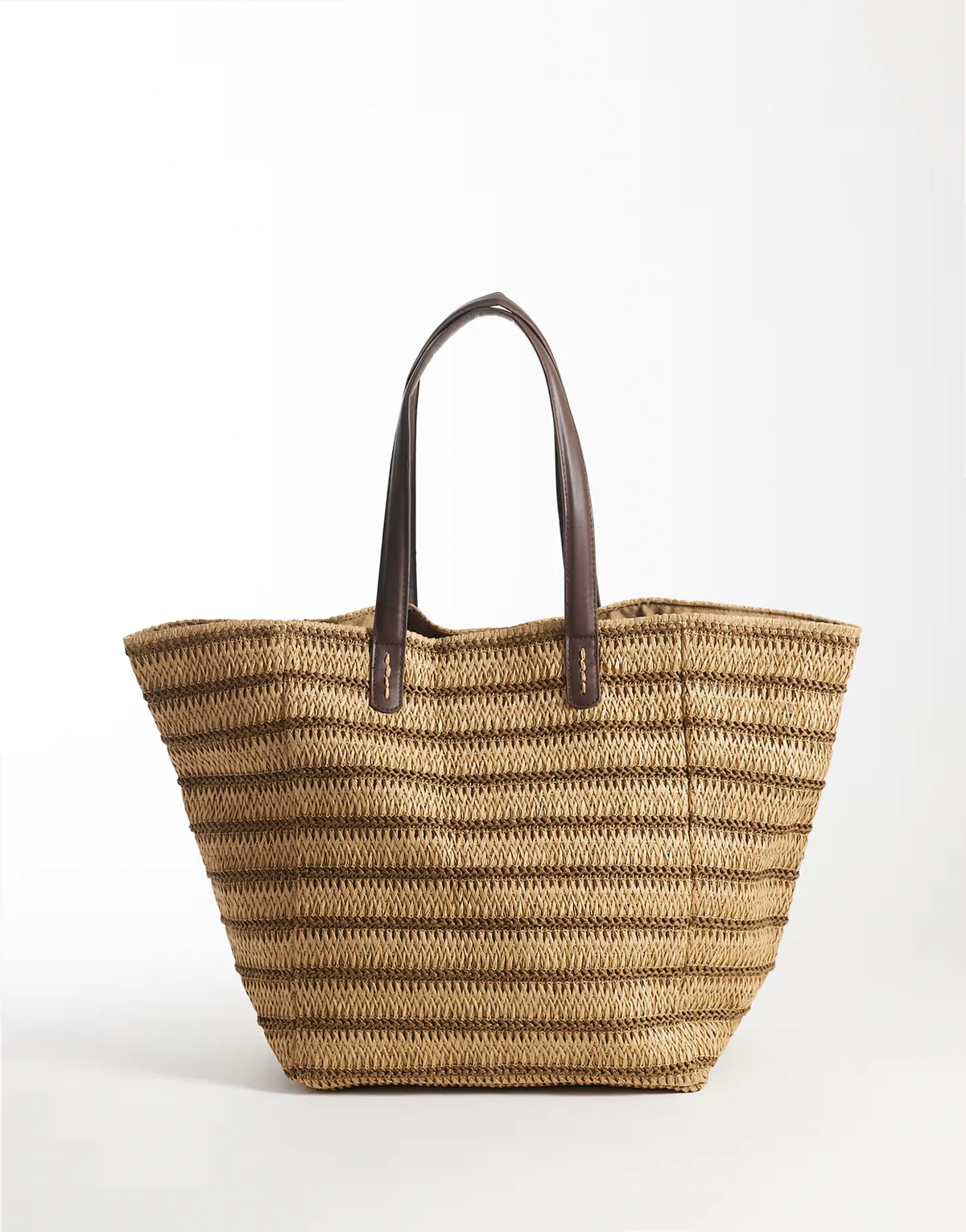 oversized straw tote bag with PU straps in natural stripe
