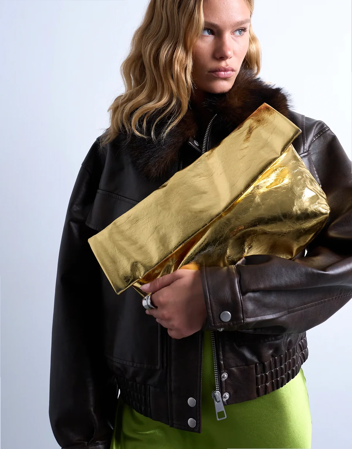 Georgia folded clutch grab bag in gold