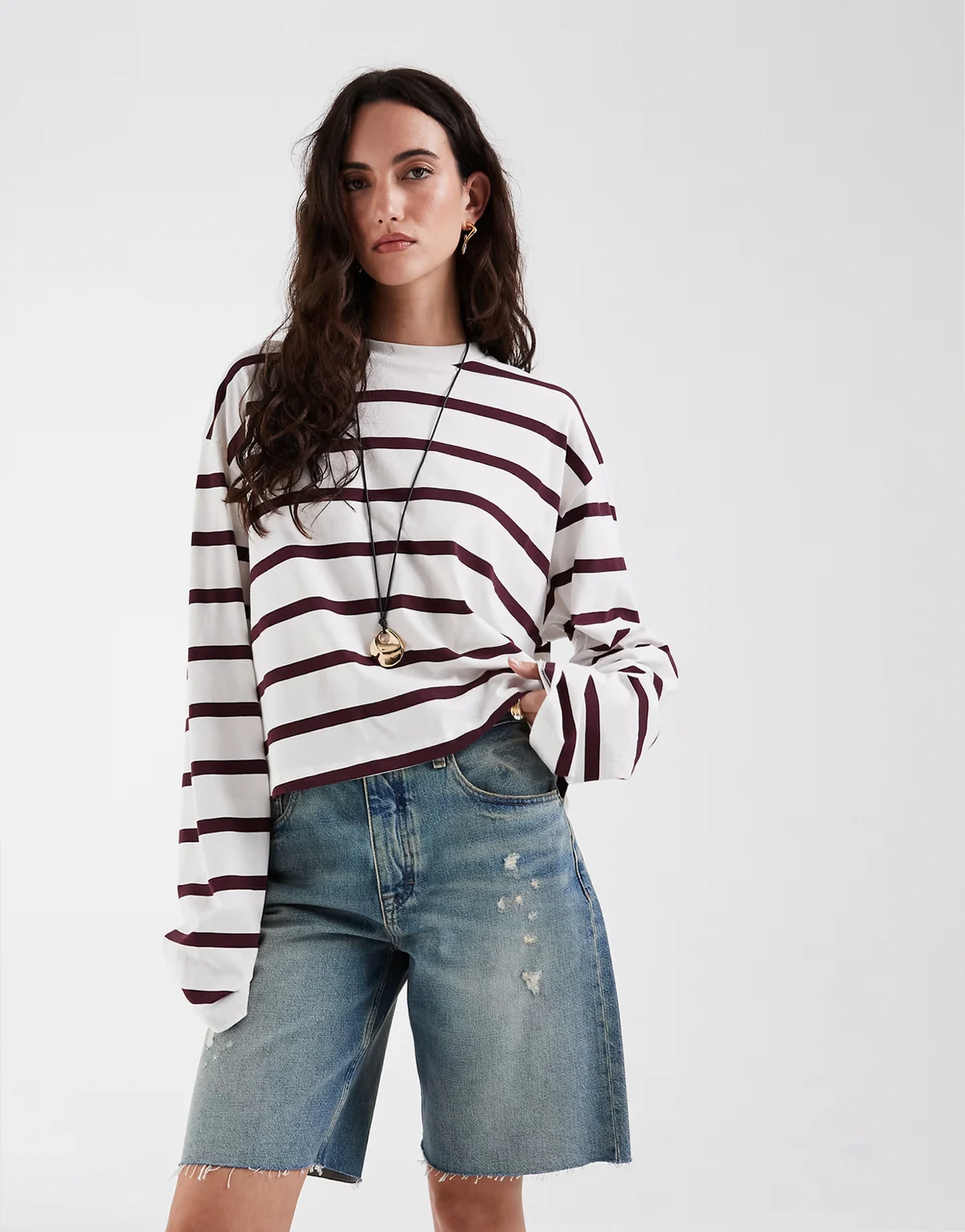Mia relaxed fit bermuda shorts in mid wash blue