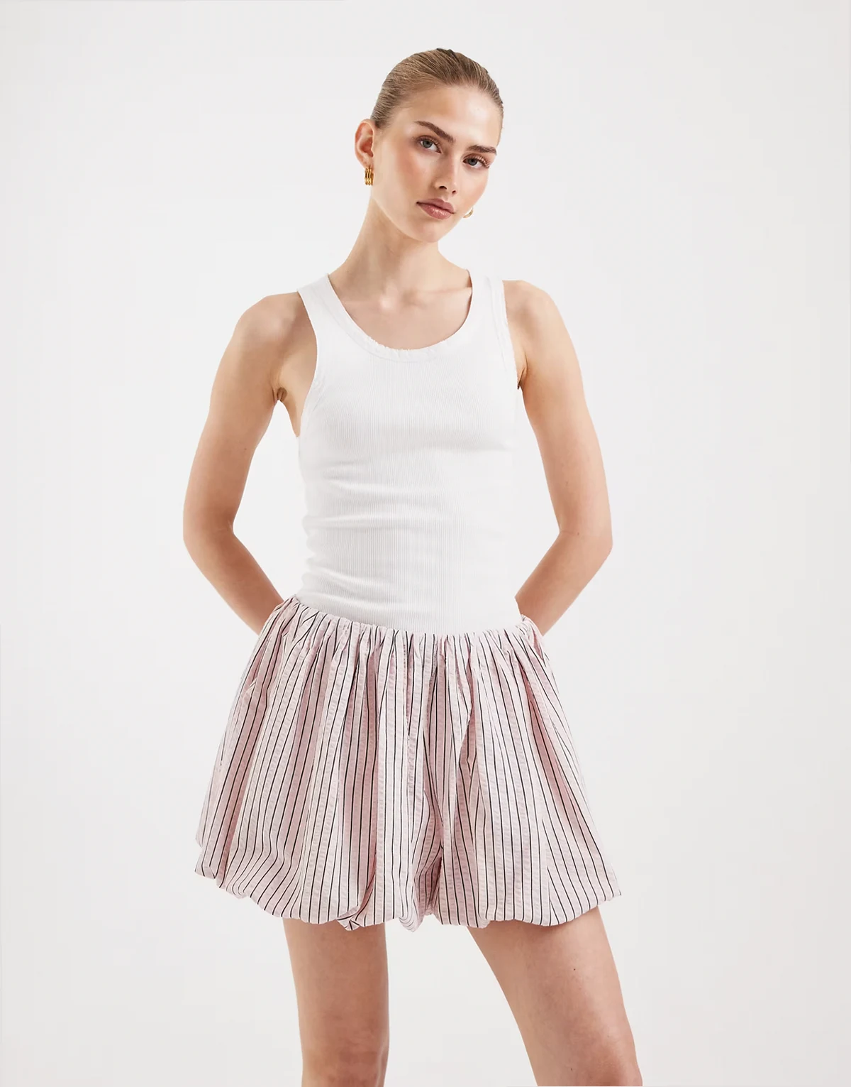 bubble short in pink and brown stripe - part of a set