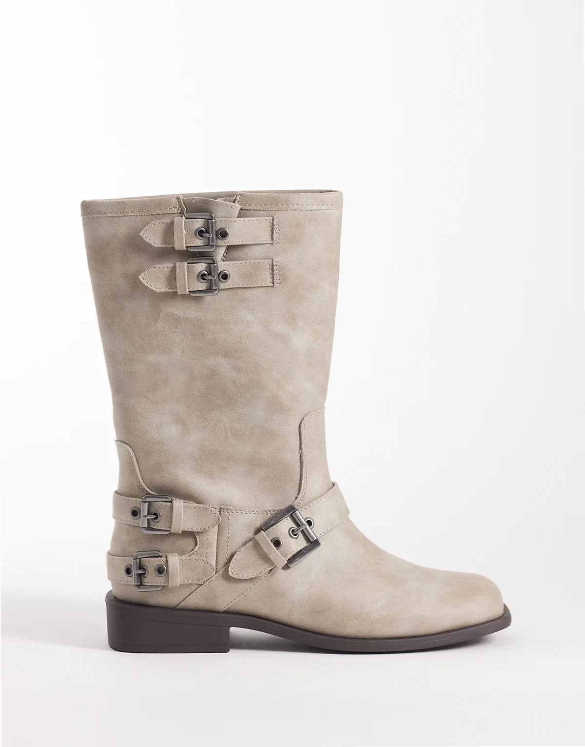 – Asher – Flache Biker-Stiefel in Vintage-Weiß