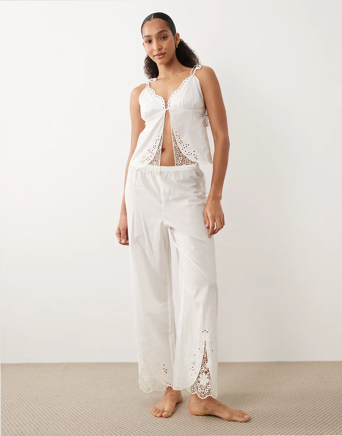 bridal wide leg pajama bottom in white - part of a set