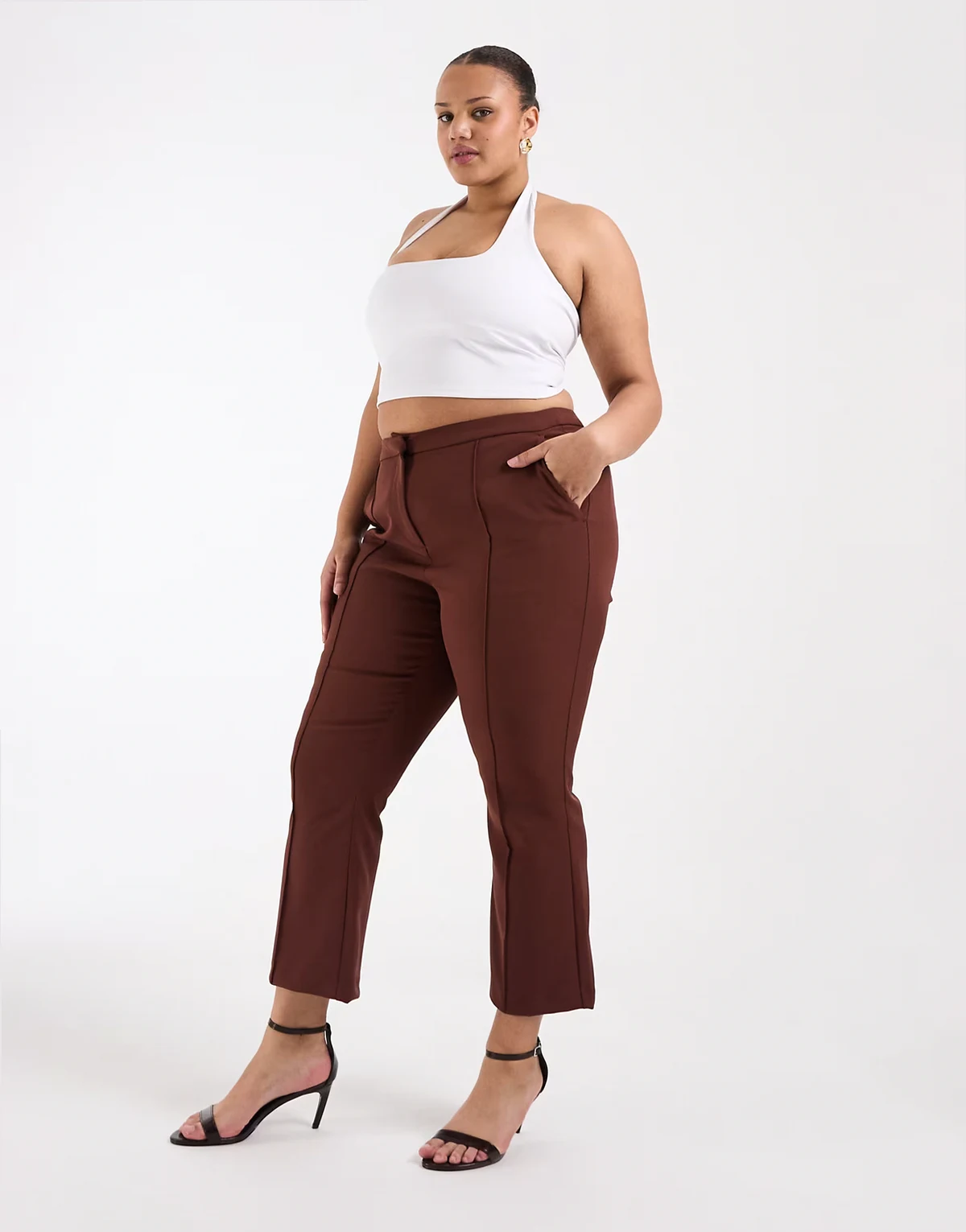 ASOS DESIGN Curve tailored kick flare pants in brown
