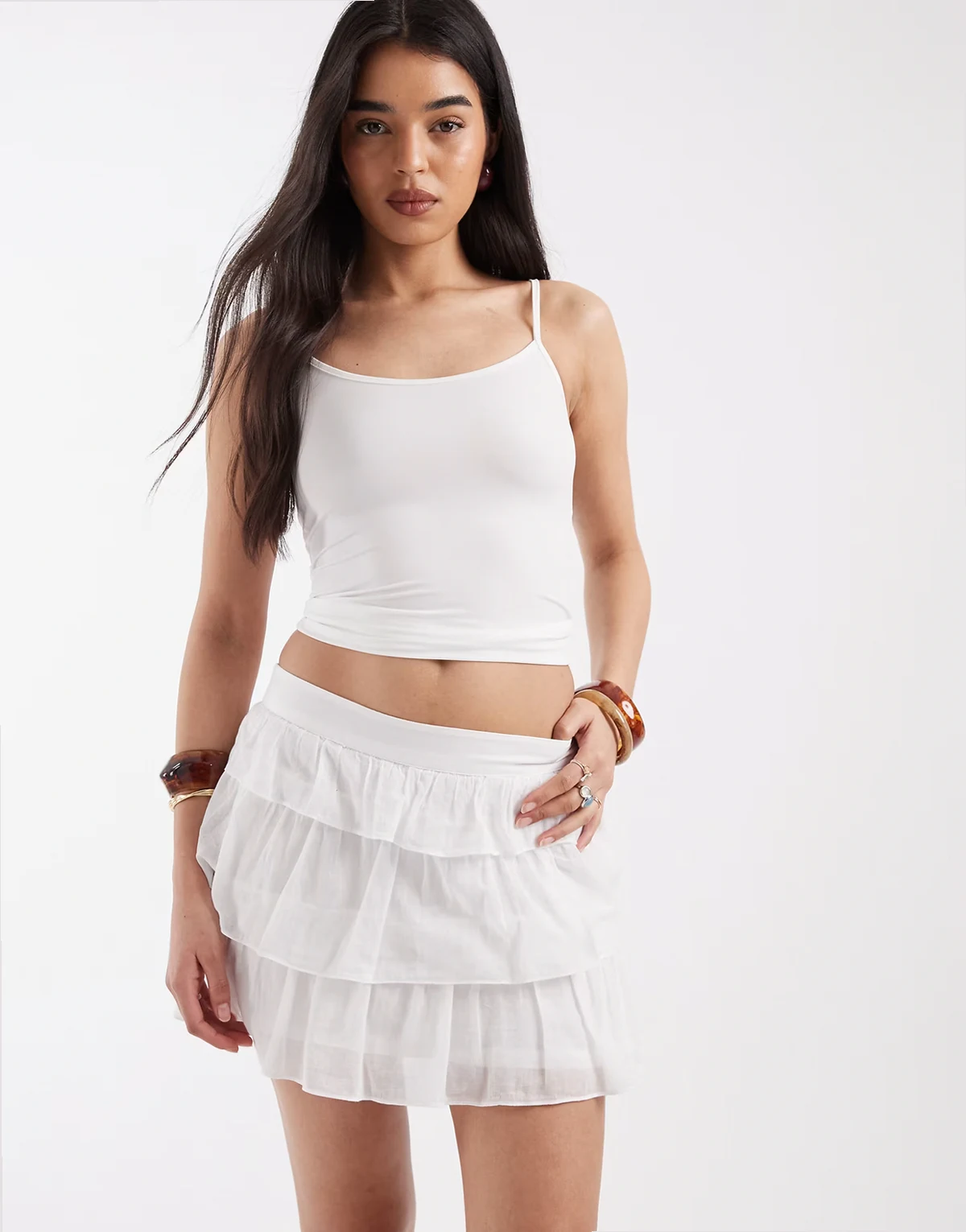 ruffled mini skirt in white