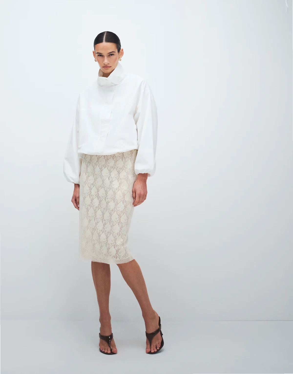 sequin embellished midi skirt in ivory