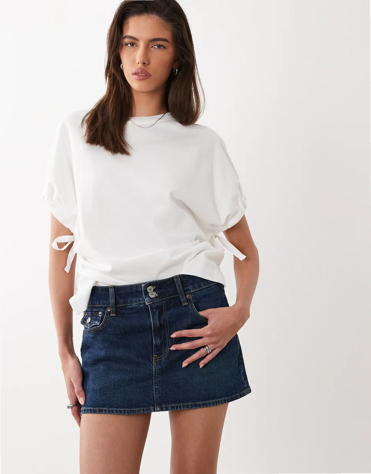 mini denim skort in mid wash blue