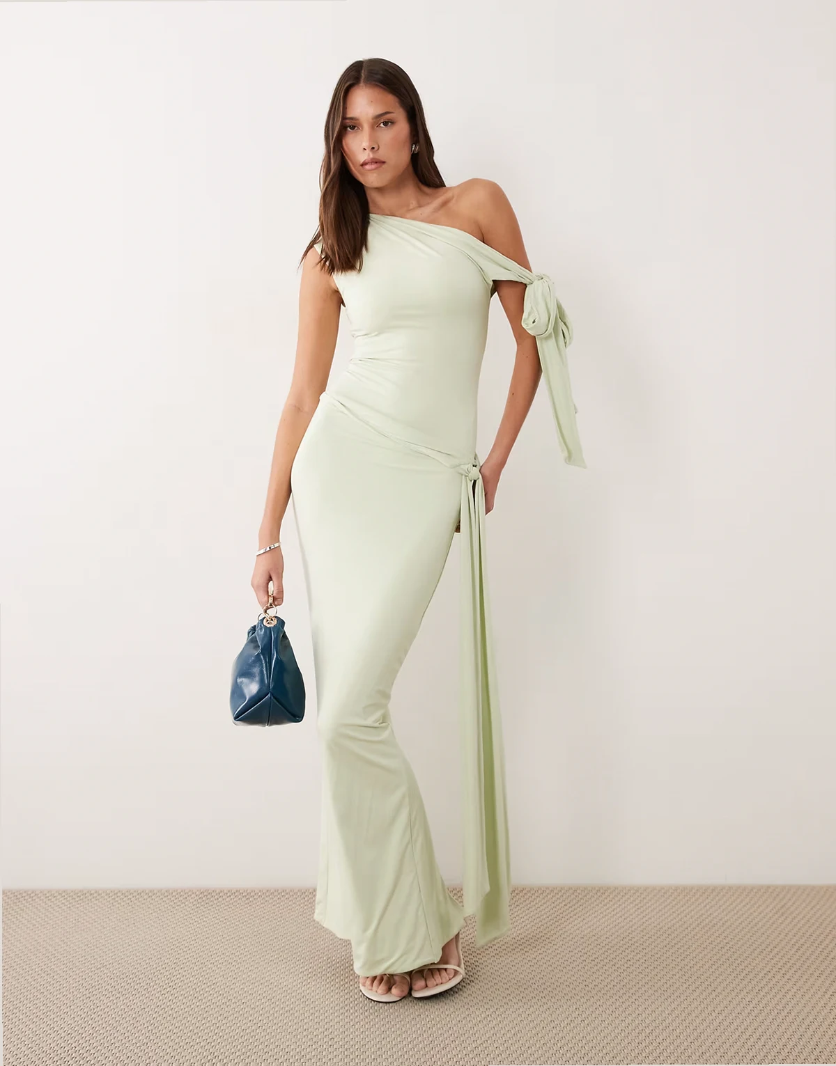 Nelly triple layered slinky sculpted side tie maxi skirt in sage - part of a set