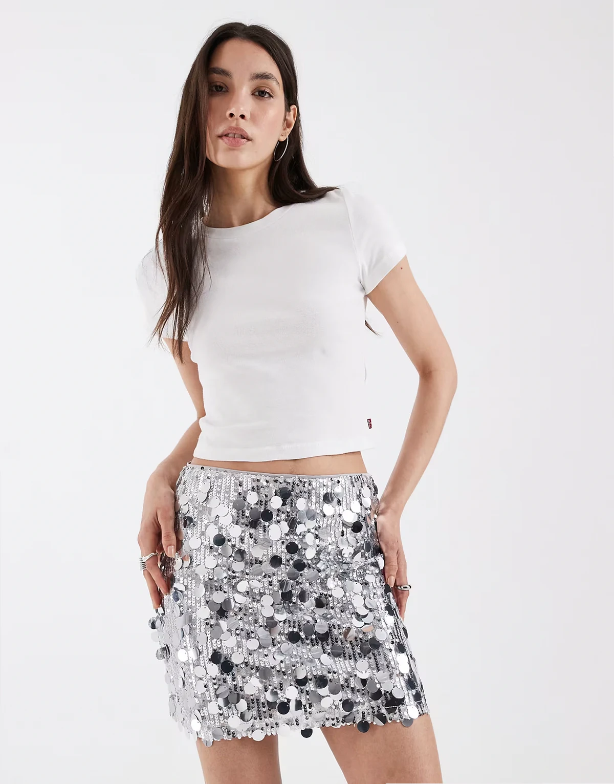 mixed sequins mini skirt in silver