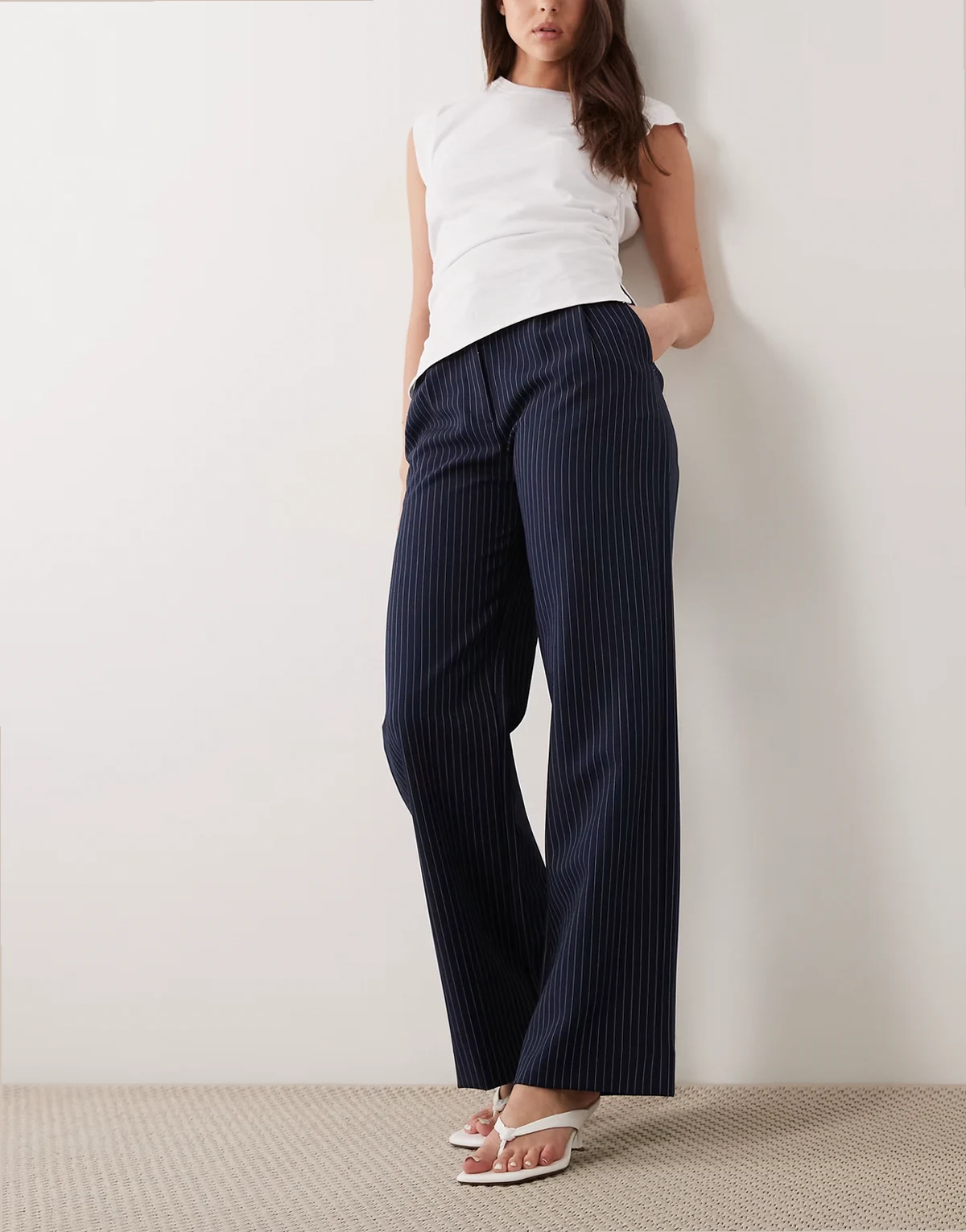 ultra high rise sloane pants in navy pinstripes