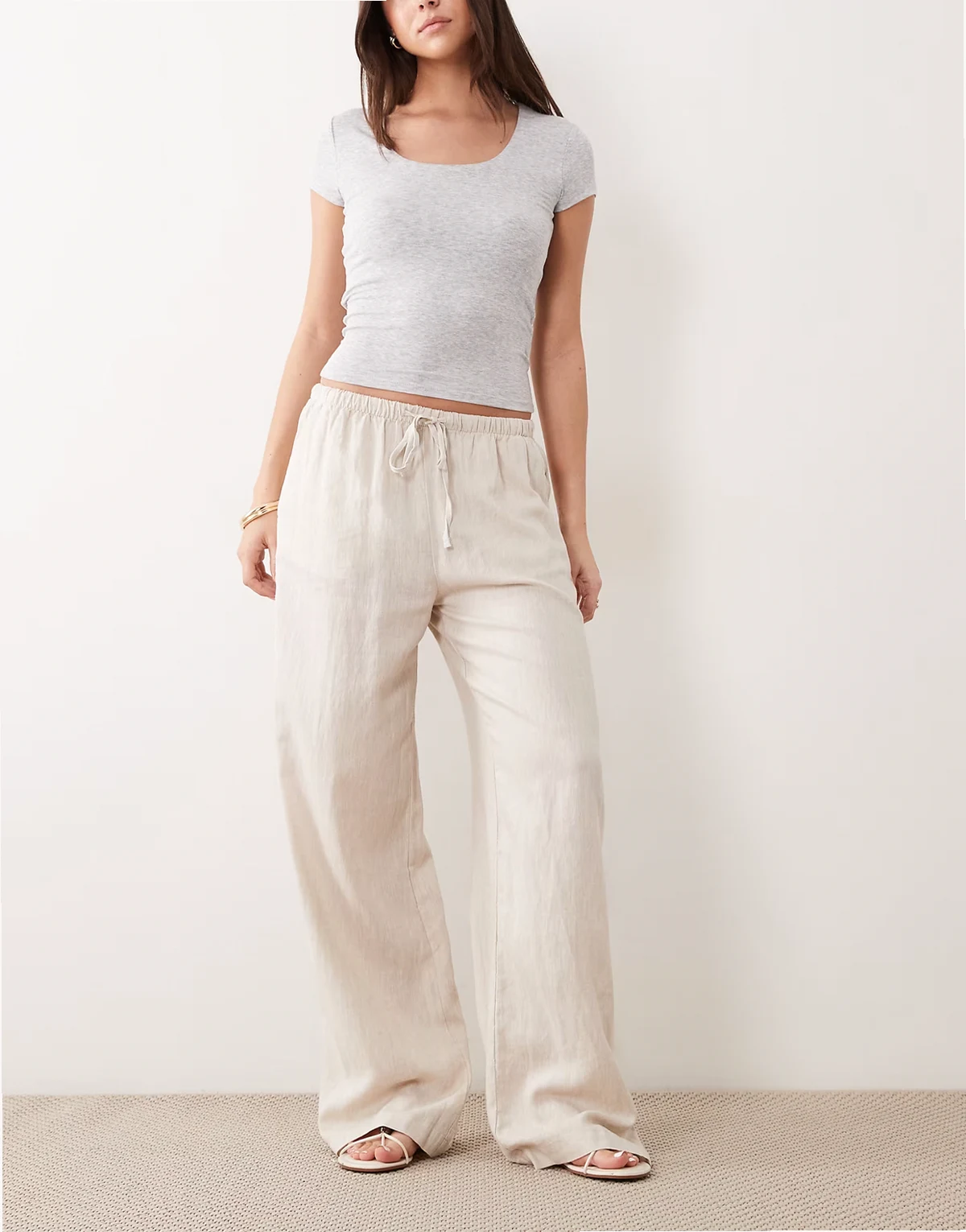 – Haven – Hose aus Leinenmix in Natur mit weitem Bein