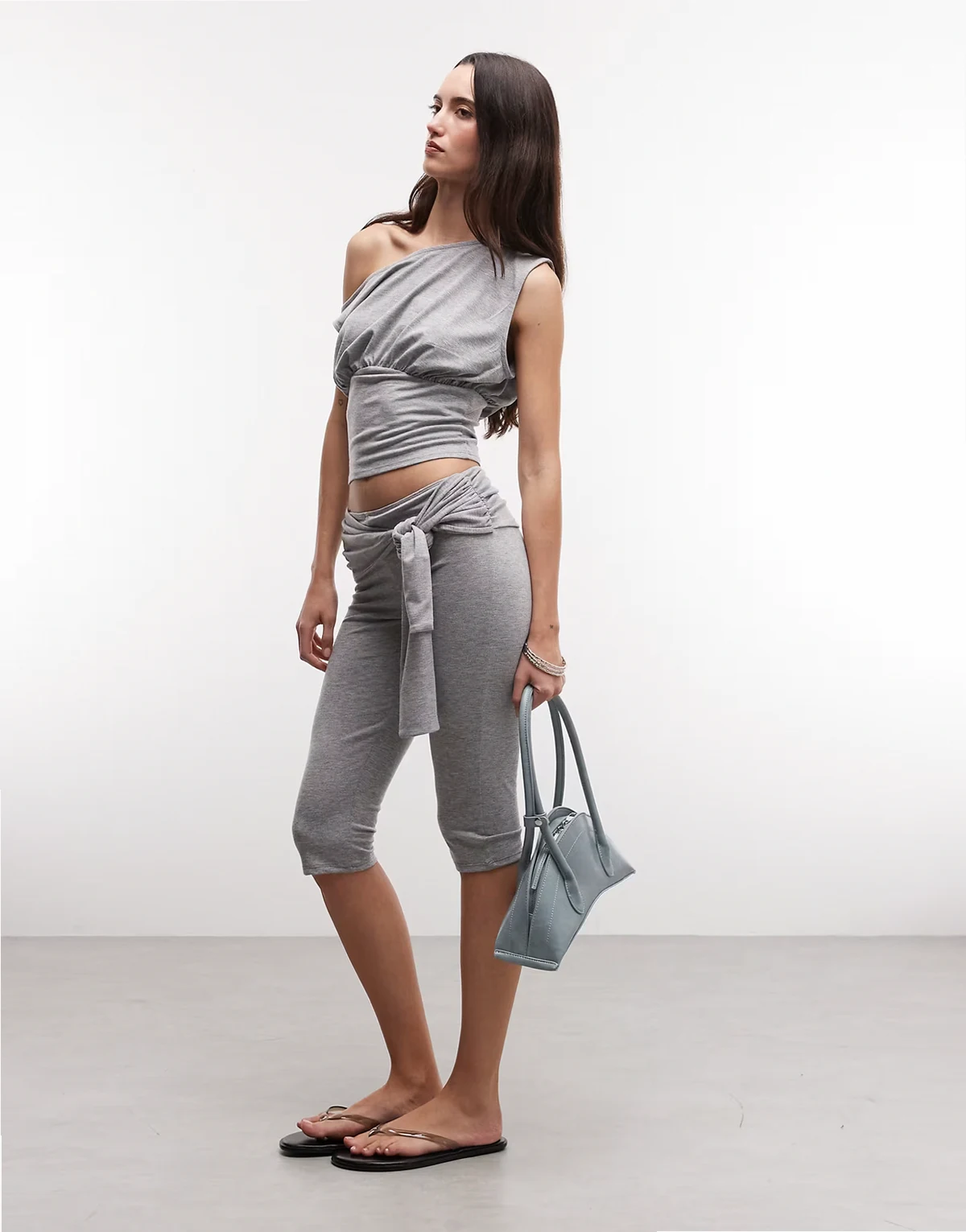 low rise tie waist capri in gray heather - part of a set