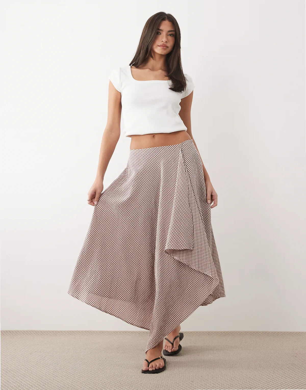 hanky hem maxi skirt in brown plaid