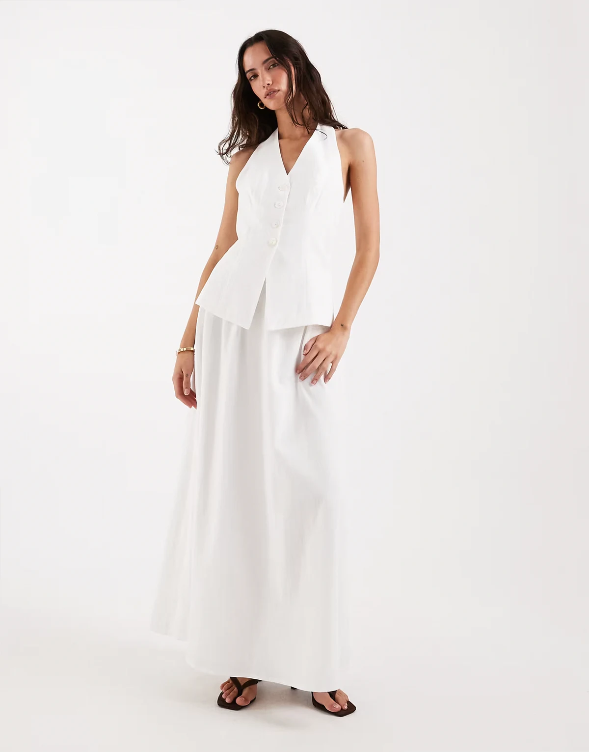 cotton floaty maxi skirt in white - part of a set
