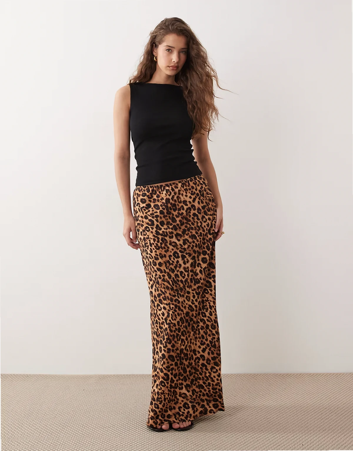 bias spun maxi skirt in leopard print