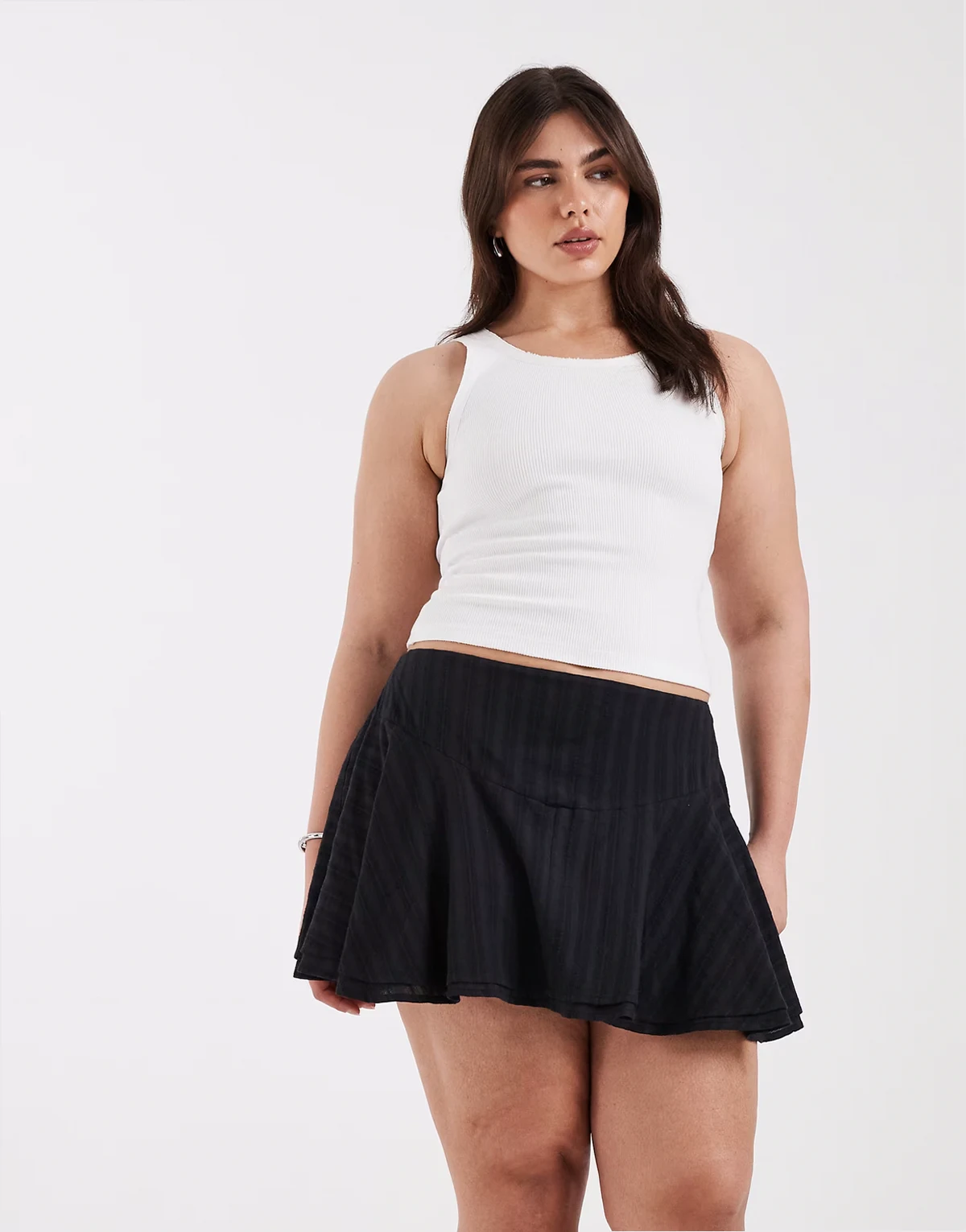 ASOS DESIGN Curve textured dropped waist lace insert mini skirt in black