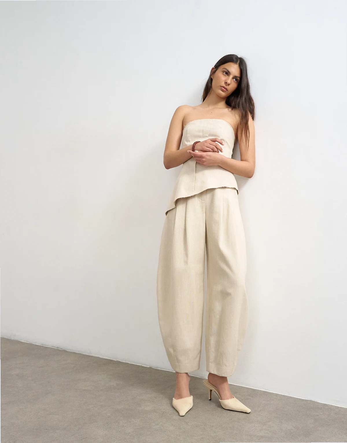 raw hem barrel leg tailored pants in stone - part of a set