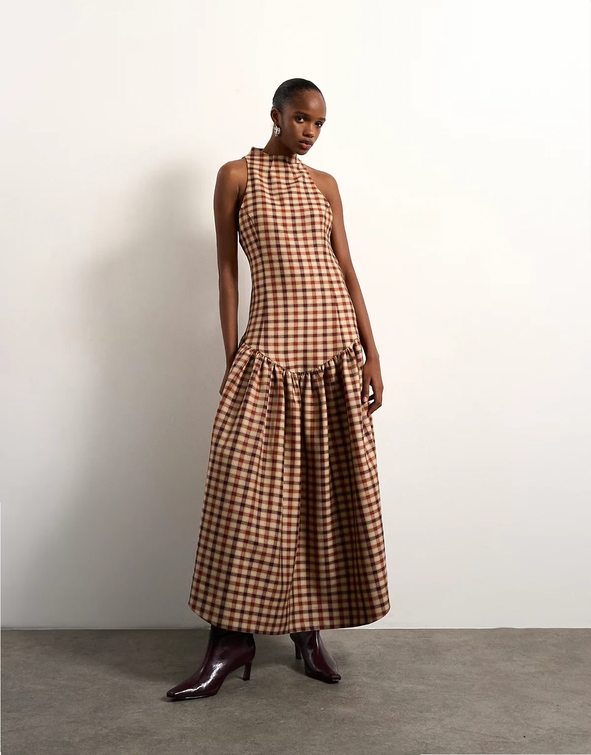 Tolu Coker x Topshop plaid open back midi dress in brown plaid