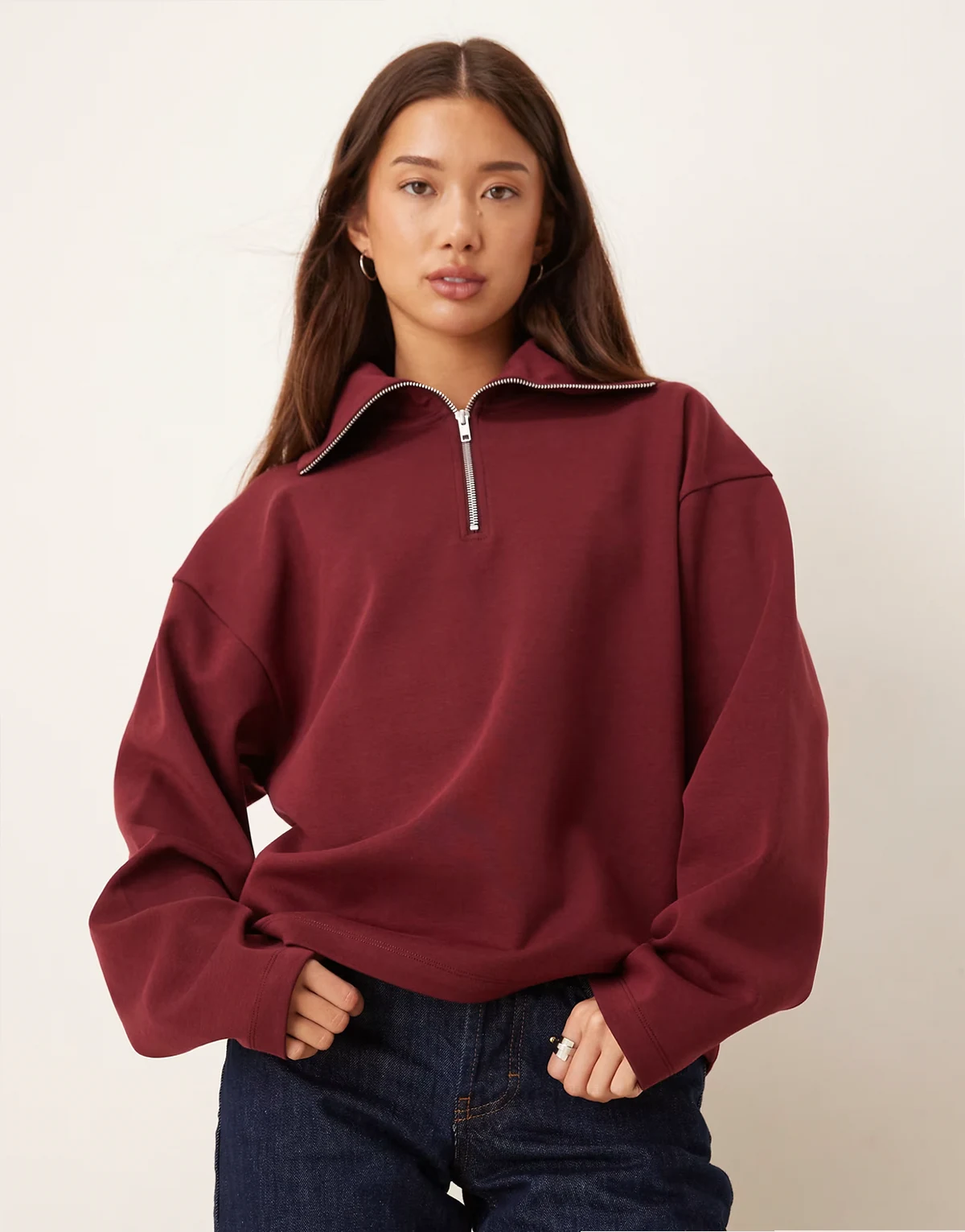 interlock half zip sweatshirt in burgundy