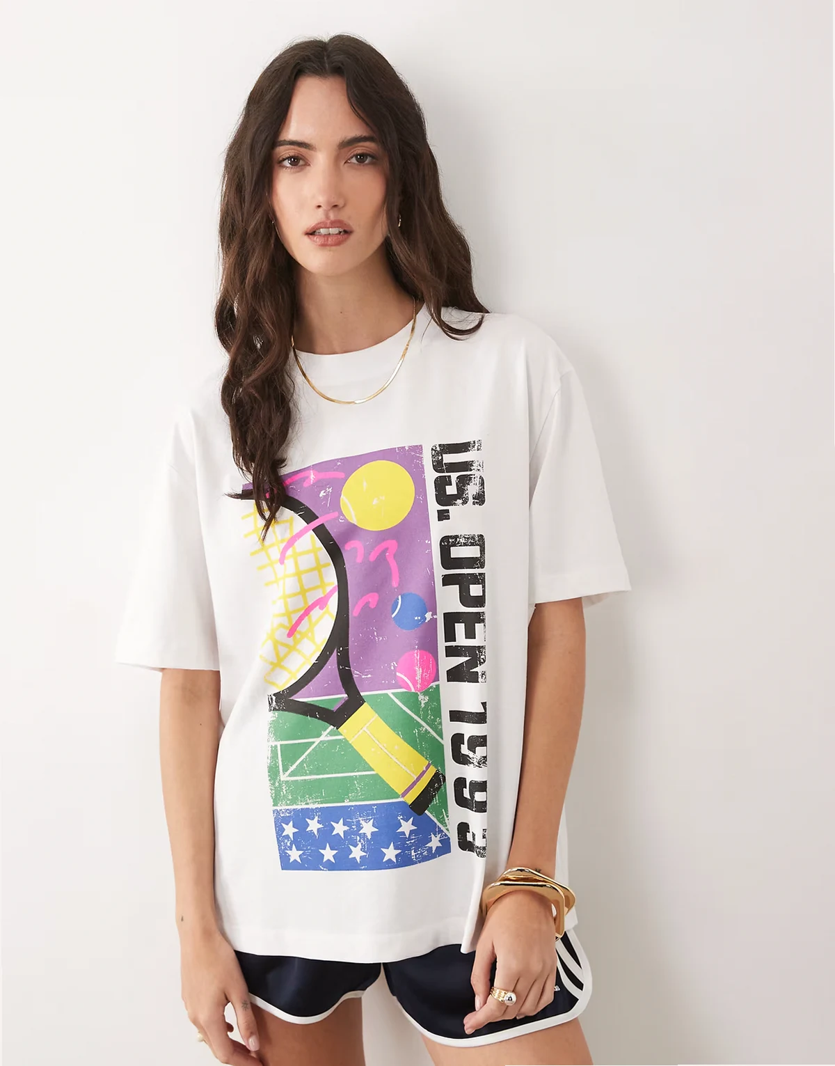 – Biały T-shirt oversize z grafiką z motywem 90's US Open