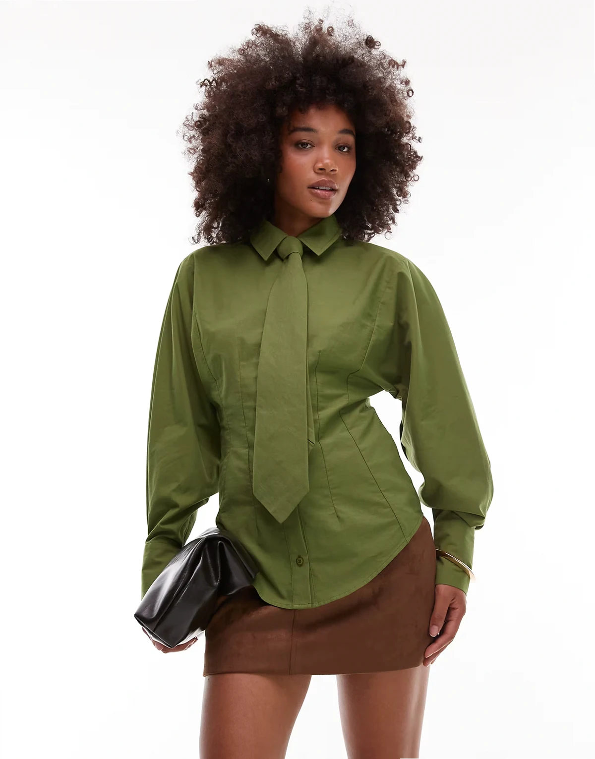 cinched tie detail shirt in olive