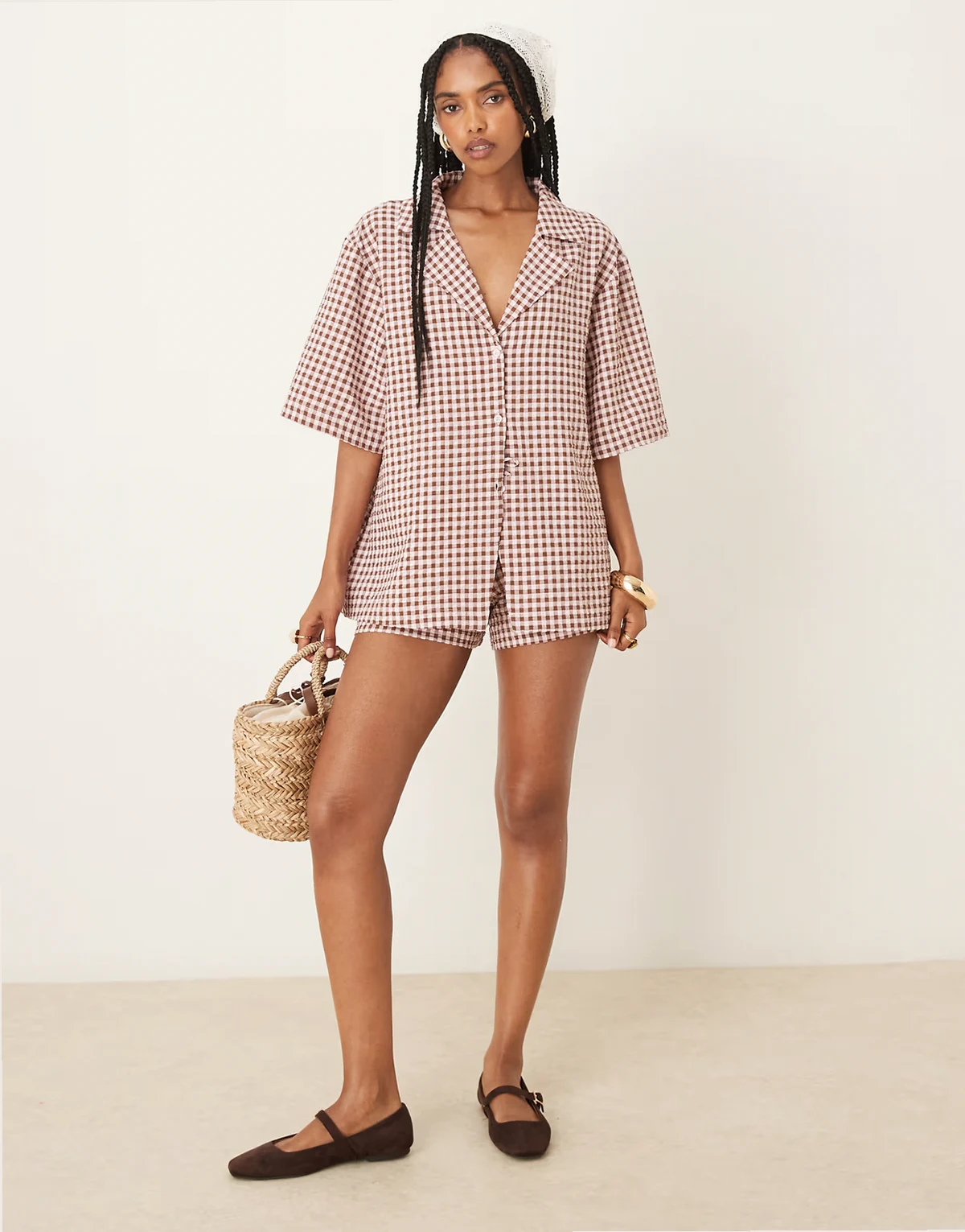 camp collar resort shirt in pink gingham