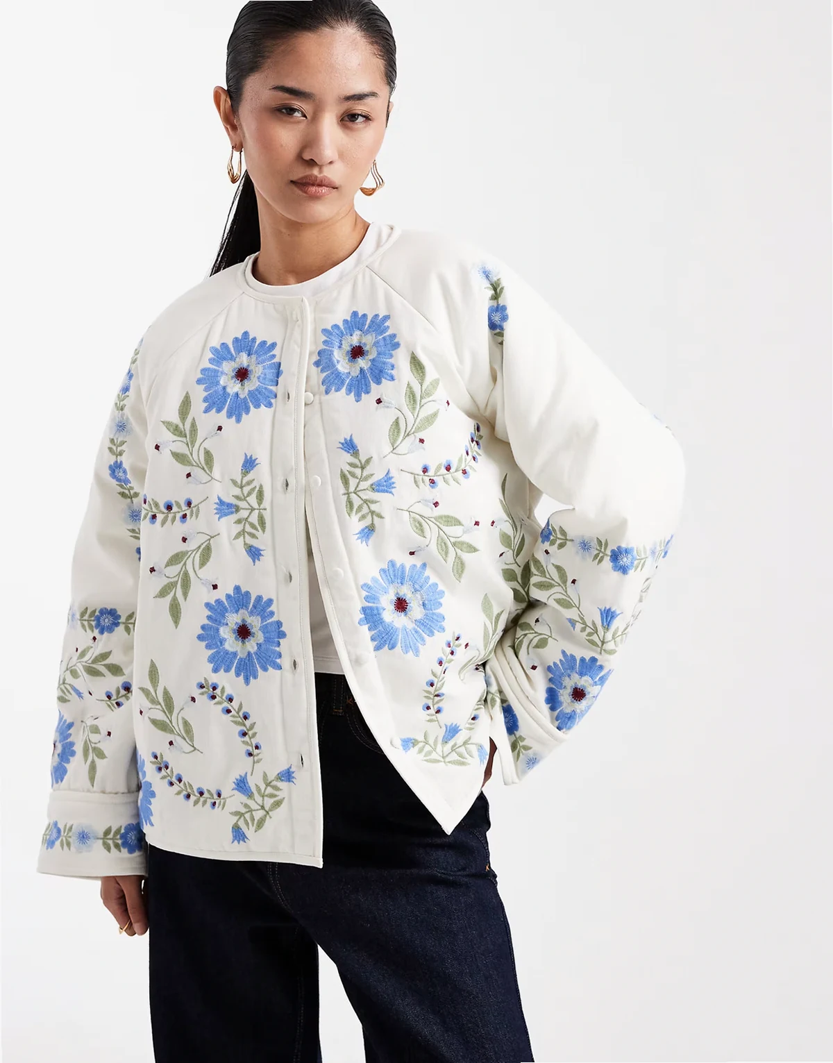 embroidered cotton padded jacket in multi