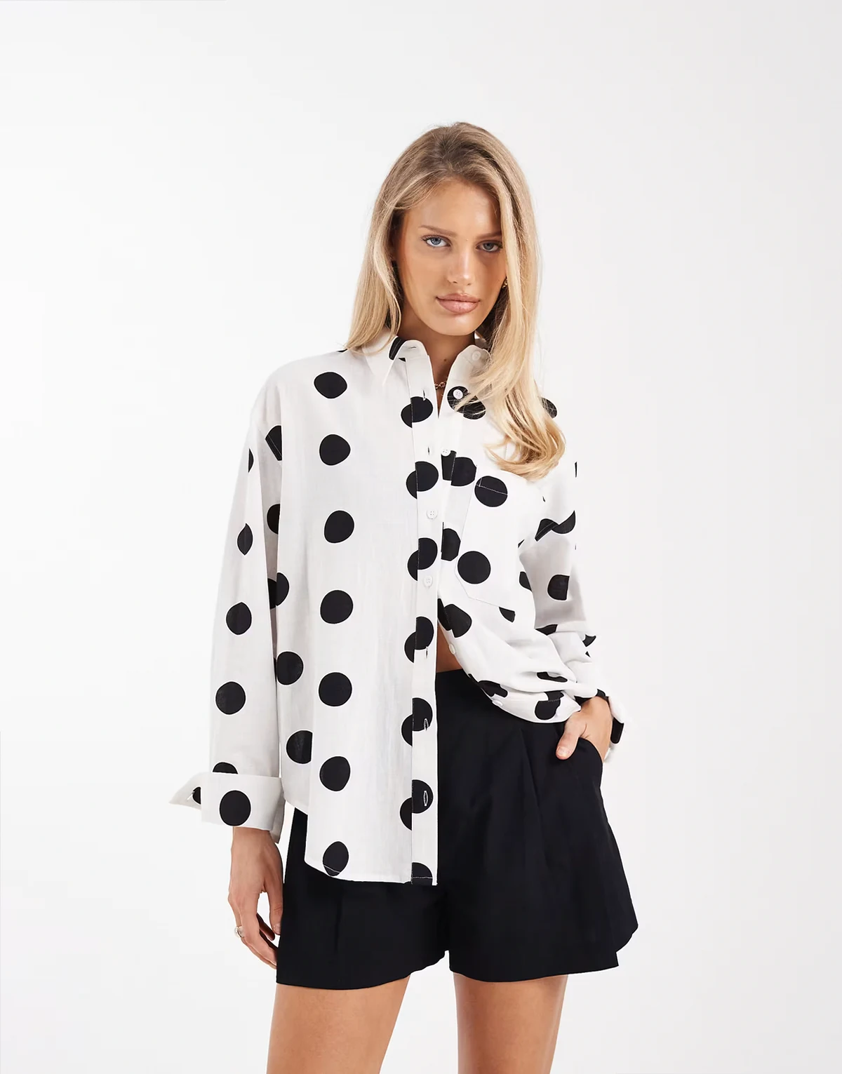 oversized linen look shirt in polka dot print