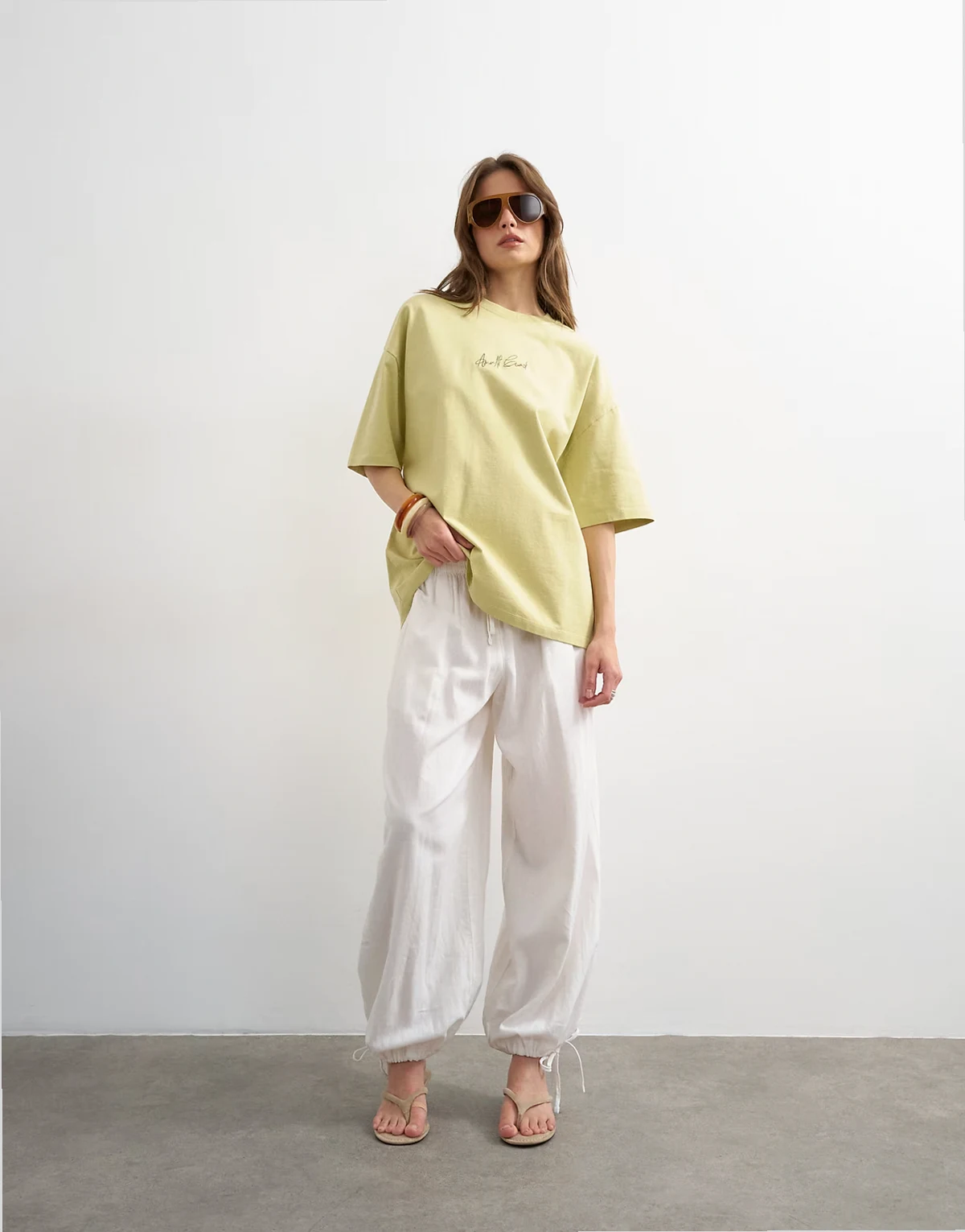 Amalfi embroidered graphic oversized tee in lime green