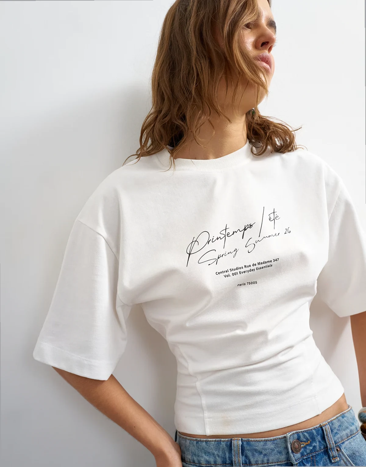 open archive graphic structured waist tee in white