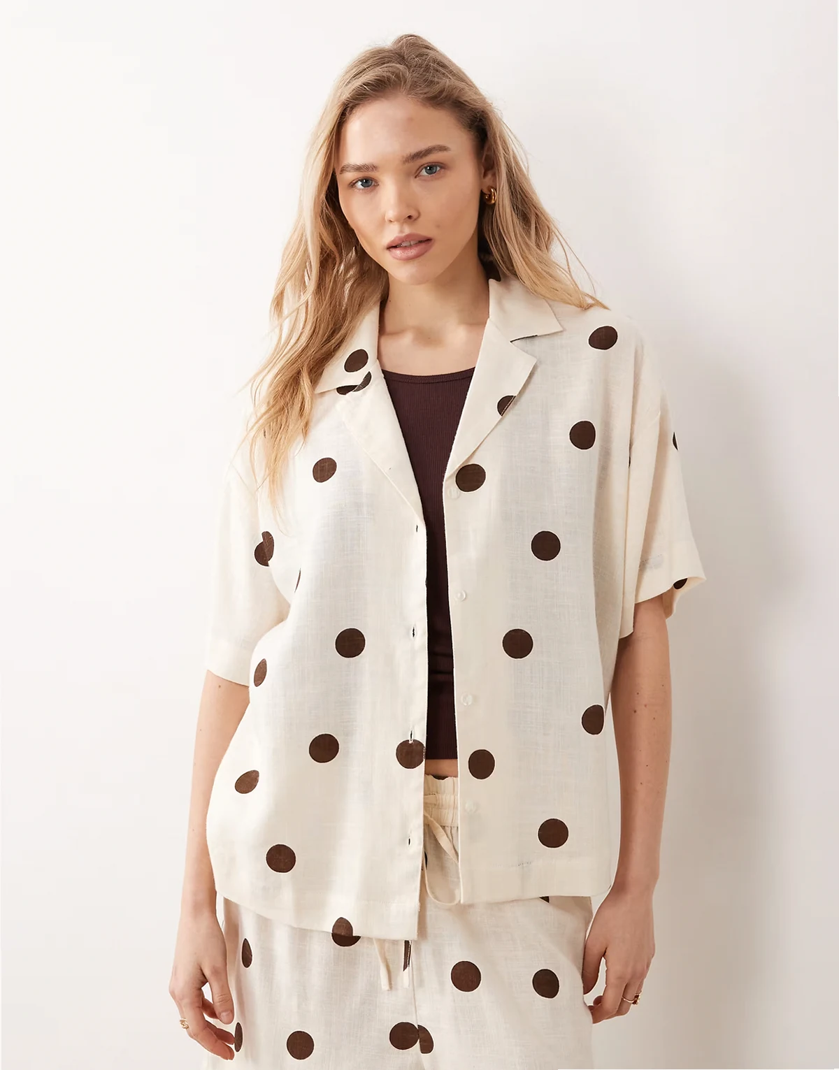 camp collar linen blend shirt in polka dots - part of a set