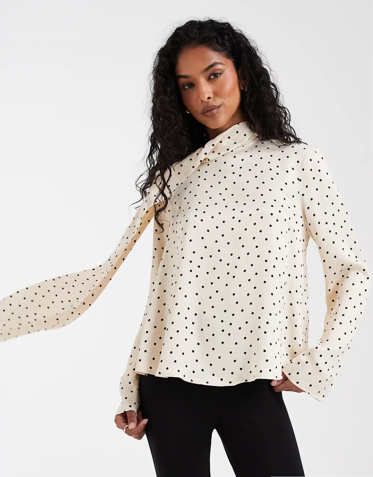 satin scarf detail blouse in buttermilk spot