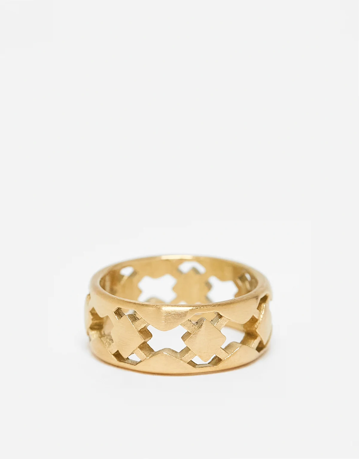 waterproof stainless steel cut out pattern band ring in brushed gold