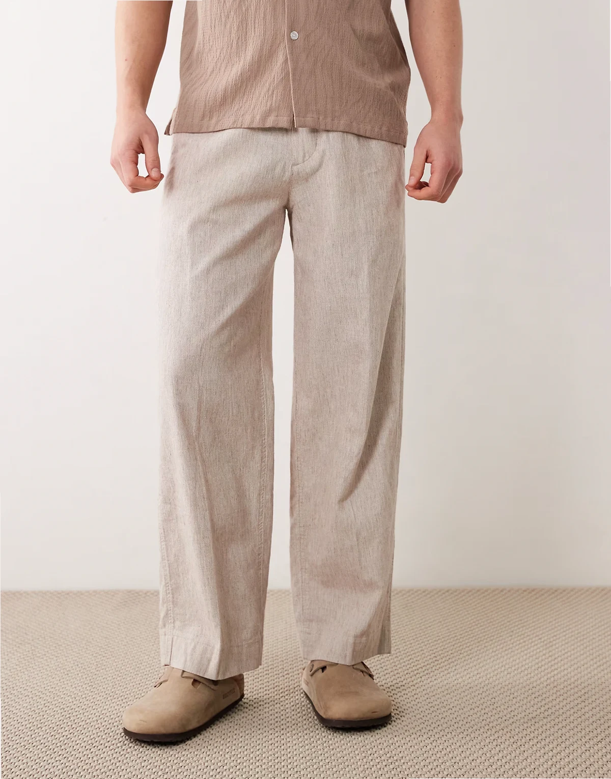 – Weite Hose aus Twill-Leinenmix in Beige