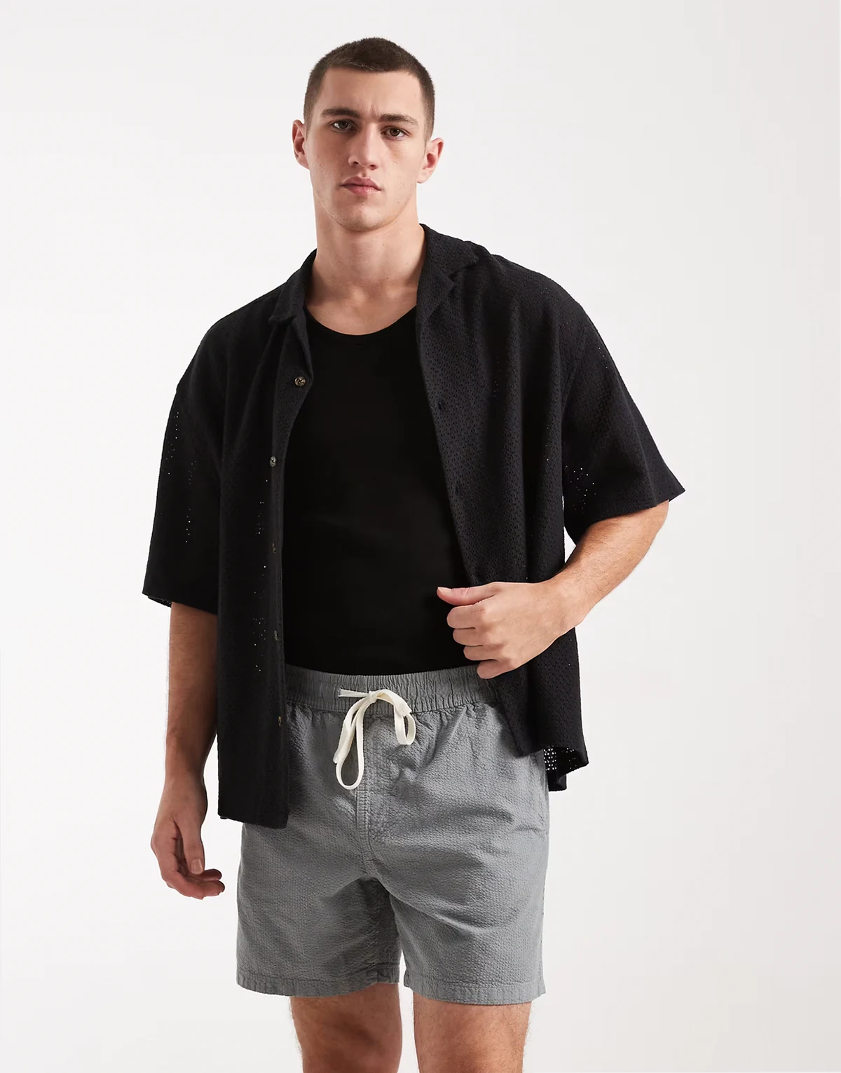 – Shorts aus Seersucker in Blau