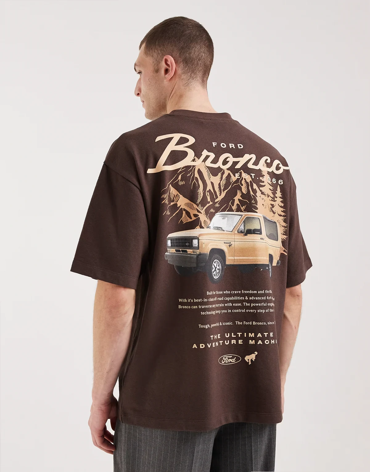 oversized tee with Ford front and back prints in brown