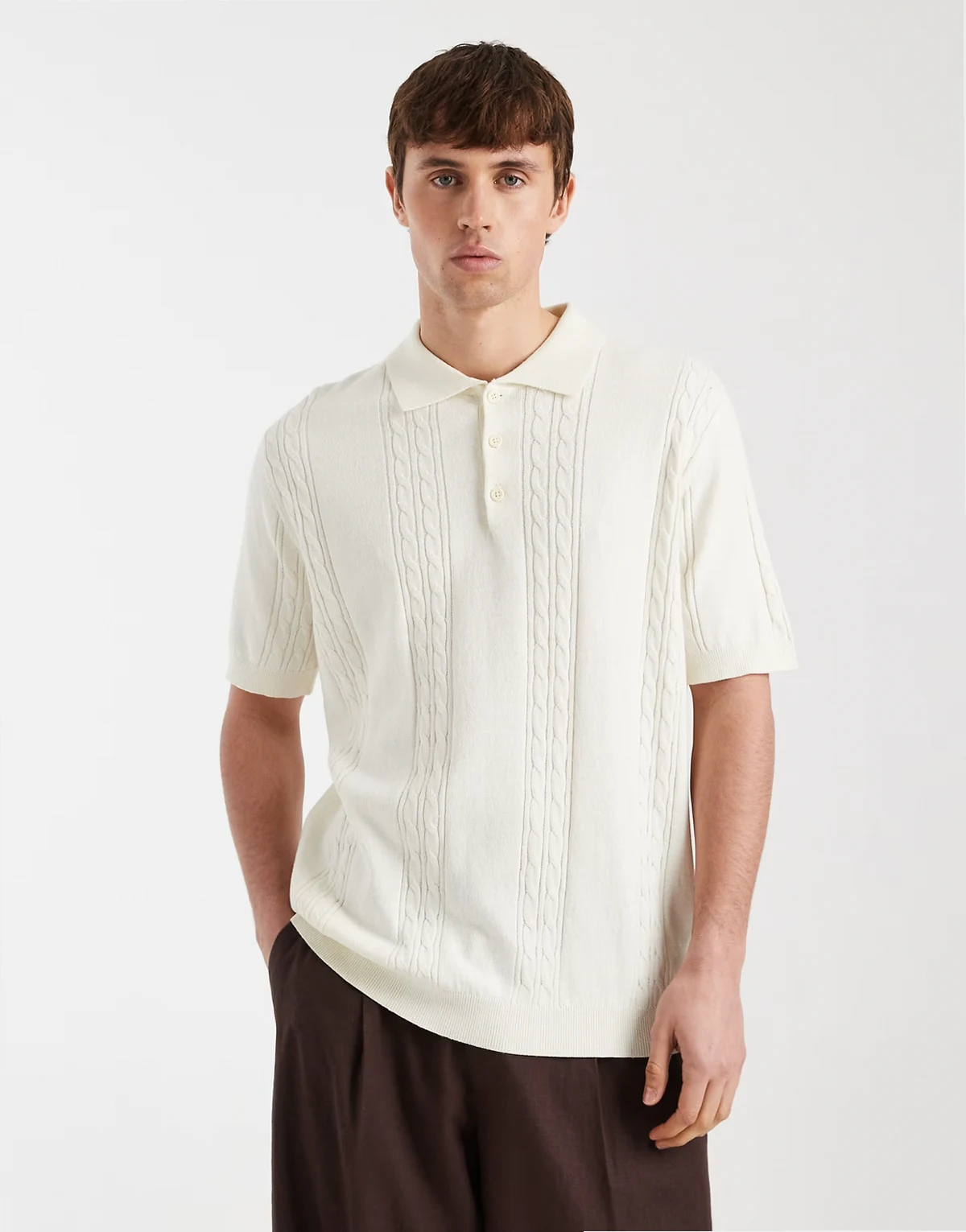 – Griffin – Gestricktes Polo-Oberteil in Beige